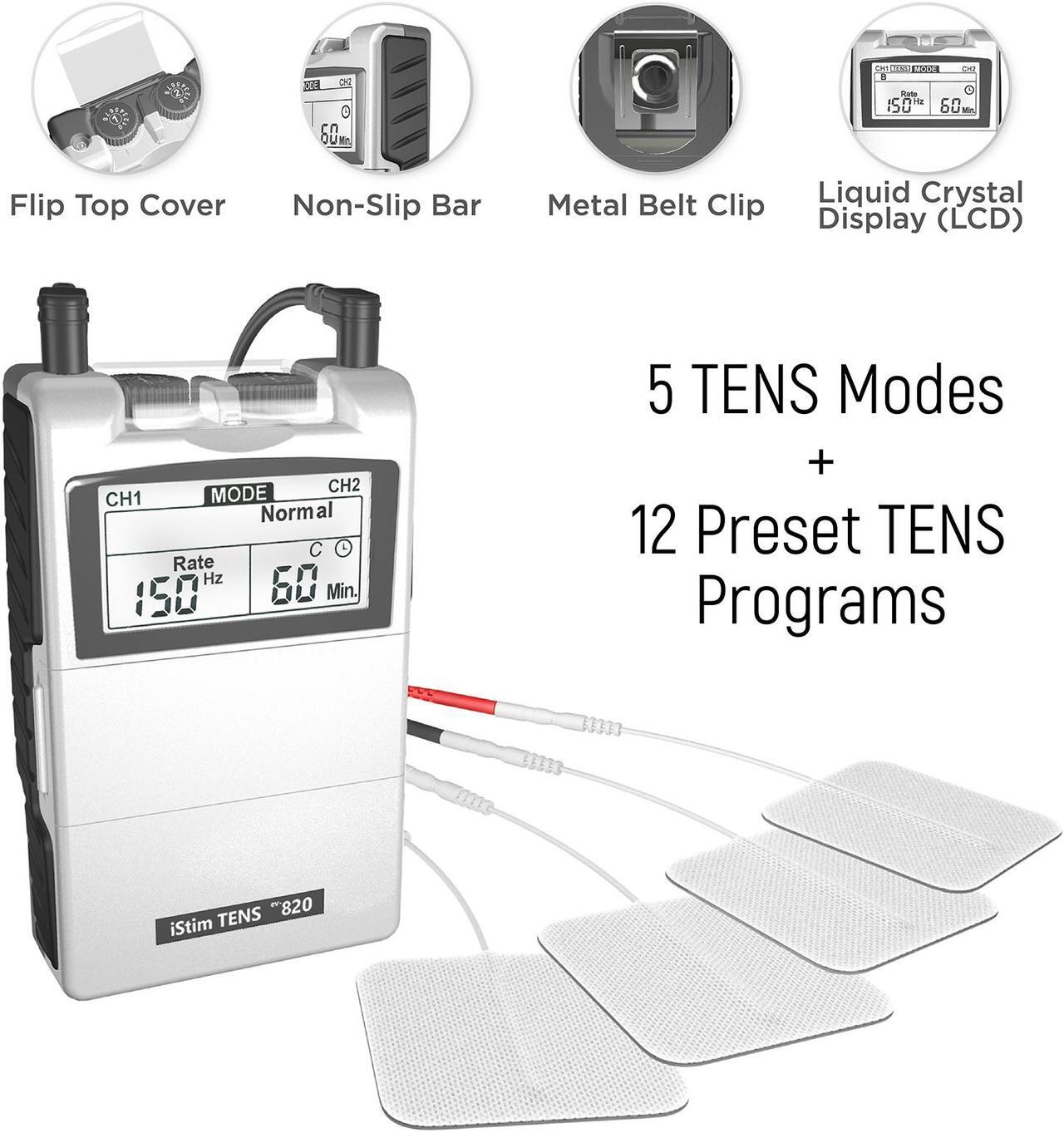 Alt view image 2 of 5 - iStim Tens Unit Stimulator - EV-820 Dual Channel Electronic Pulse Massager with 8 Electrode Pads (Japanese Gel) for Pain Relief Therapy, Back, Shoulder Tension, Knee Pain, Arthritis, Muscle Stiffness