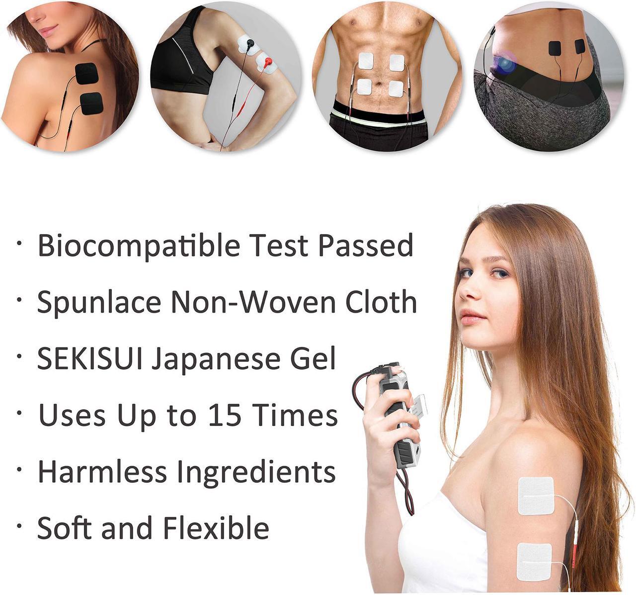 Alt view image 4 of 7 - iStim TENS Unit Pads 2"x2" for TENS Machine EMS Muscle Stimulator - Latex-Free and Super Soft 100% JAPANESE GEL for Electrotherapy - 16 Pieces Reusable Electrode Pads (2"x2"- BLACK Color)