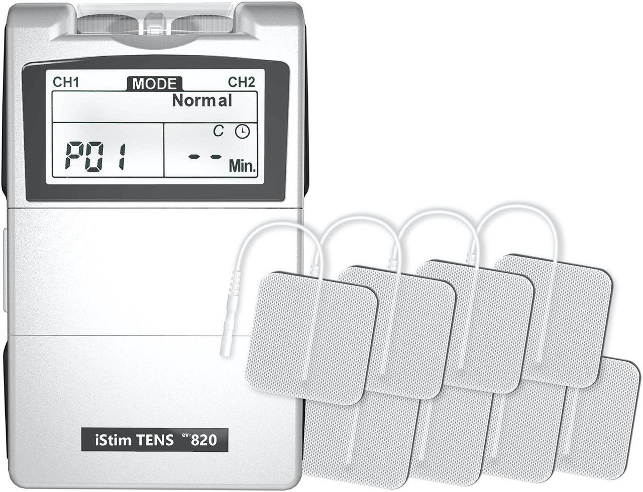Main image of iStim Tens Unit Stimulator - EV-820 Dual Channel Electronic Pulse Massager with 8 Electrode Pads (Japanese Gel) for Pain Relief Therapy, Back, Shoulder Tension, Knee Pain, Arthritis, Muscle Stiffness