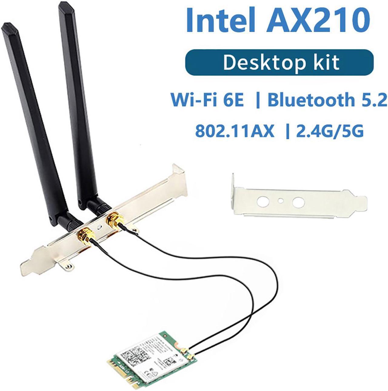 3000Mbps Wi-Fi 6E Intel AX210 Bluetooth 5.2 802.11ax/ac 2.4Ghz 5Ghz 6Ghz M.2 2230 Key E Desktop Kit Wireless Adapter AX210NGW NGFF WiFi 6 Card Support MU-MIMO OFDMA Windows 10 With 6Dbi Antenna Set