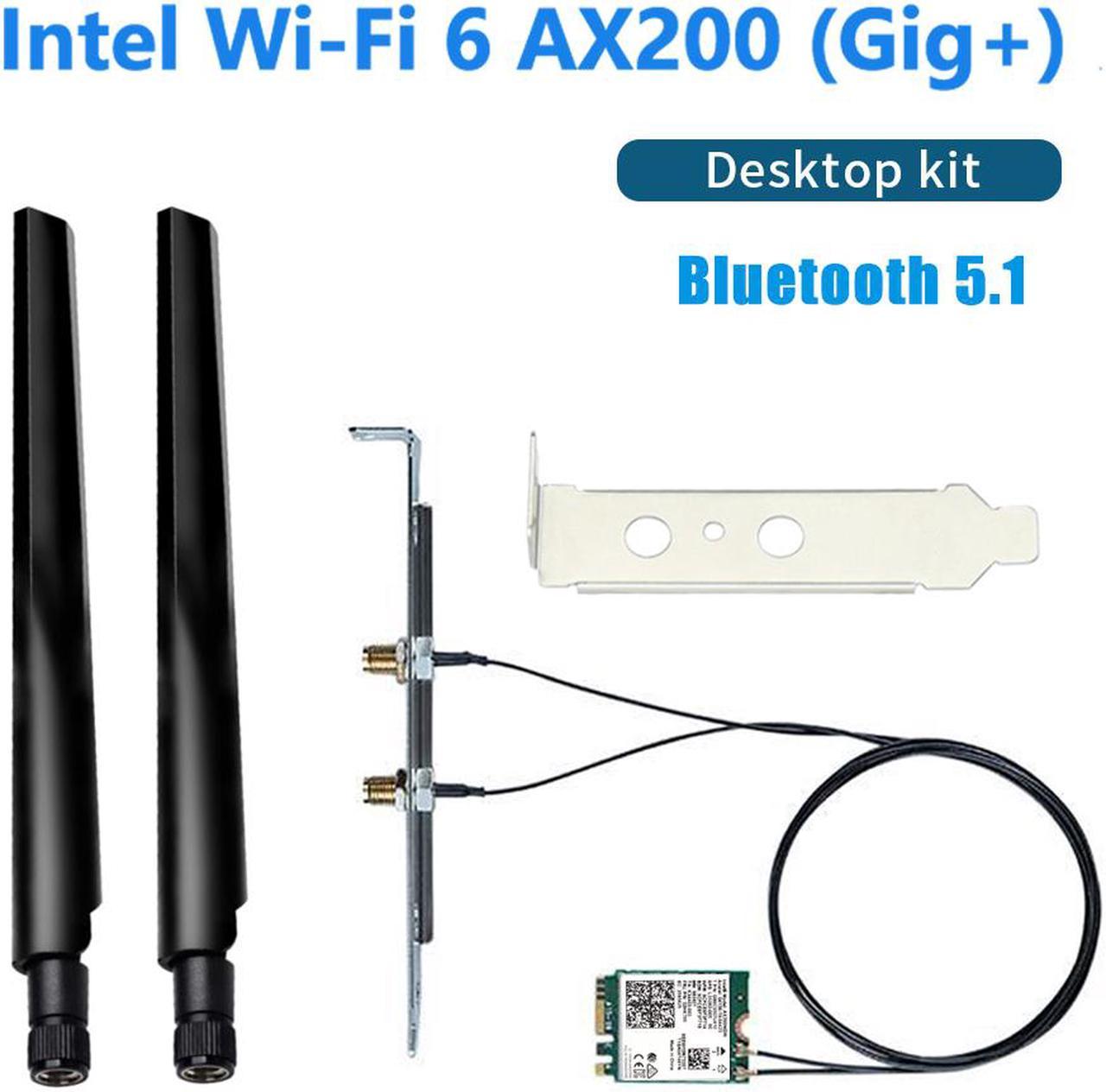 3000Mbps Dual Band Wi-Fi 6 Intel AX200 Gig+ Desktop Kit Bluetooth 5.1 For M.2 2230 Key E Wireless Adapter AX200NGW NGFF Network Card, 2.4Ghz/5Ghz, 802.11ax/ac, Support MU-MIMO, OFDMA, Windows 10