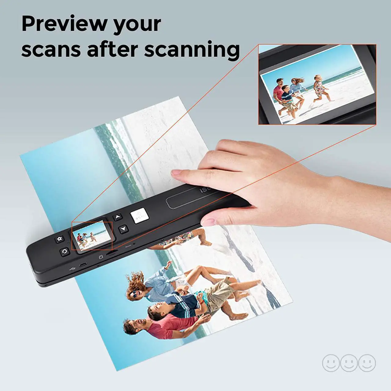 Alt view image 4 of 7 - Handheld Wand Portable Scanners for Document, Receipts, Old Pictures Built-in WiFi, 1050/600/300 DPI Resolution, Scan A4 Color Page in 3sec, Photo Scanner for Laptop, Mac, iOS, Android, Windows