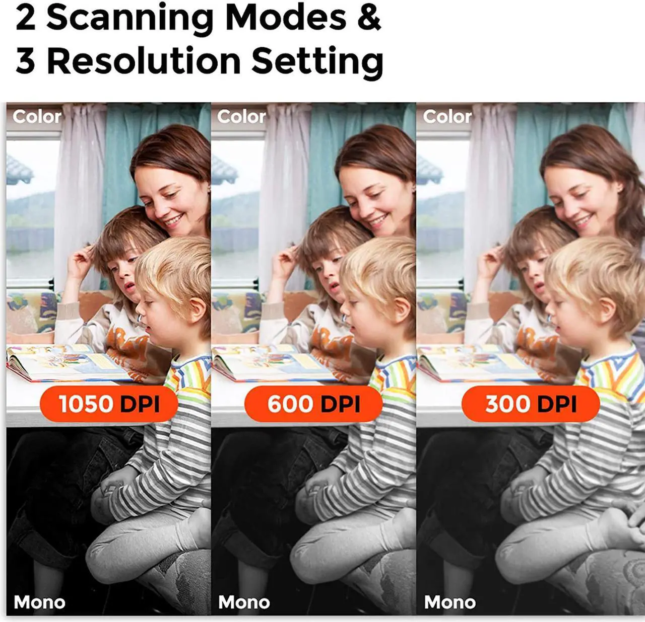 Alt view image 7 of 7 - Handheld Wand Portable Scanners for Document, Receipts, Old Pictures Built-in WiFi, 1050/600/300 DPI Resolution, Scan A4 Color Page in 3sec, Photo Scanner for Laptop, Mac, iOS, Android, Windows