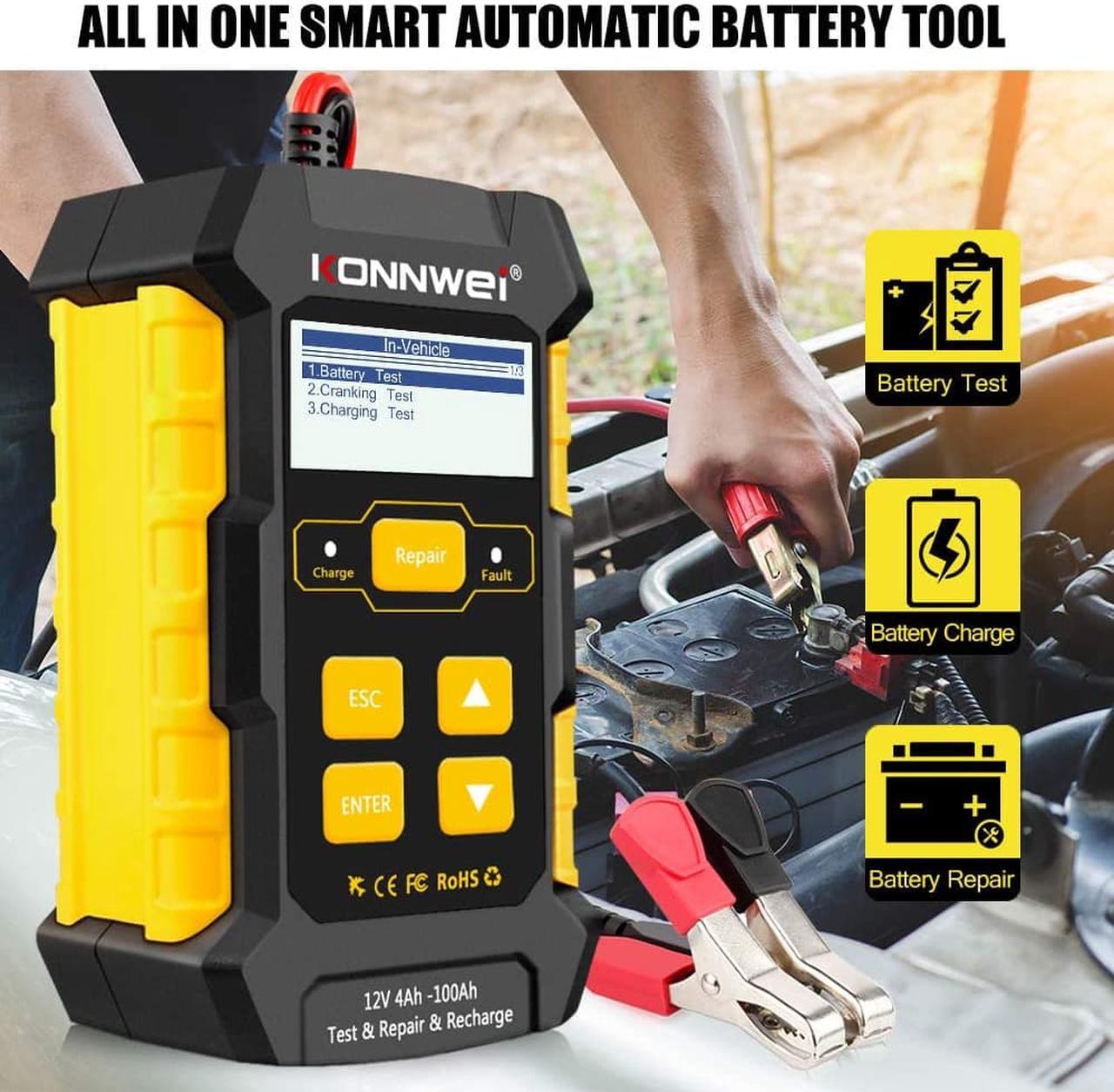 Alt view image 6 of 7 - KONNWEI 3 in 1 KW510 5-Amp Fully Automatic Battery Charger, 12V Car Battery Tester Smart Charger Automotive Pulse Repair Maintainer, Trickle Charger Battery Desulfator w/Temp Compensation