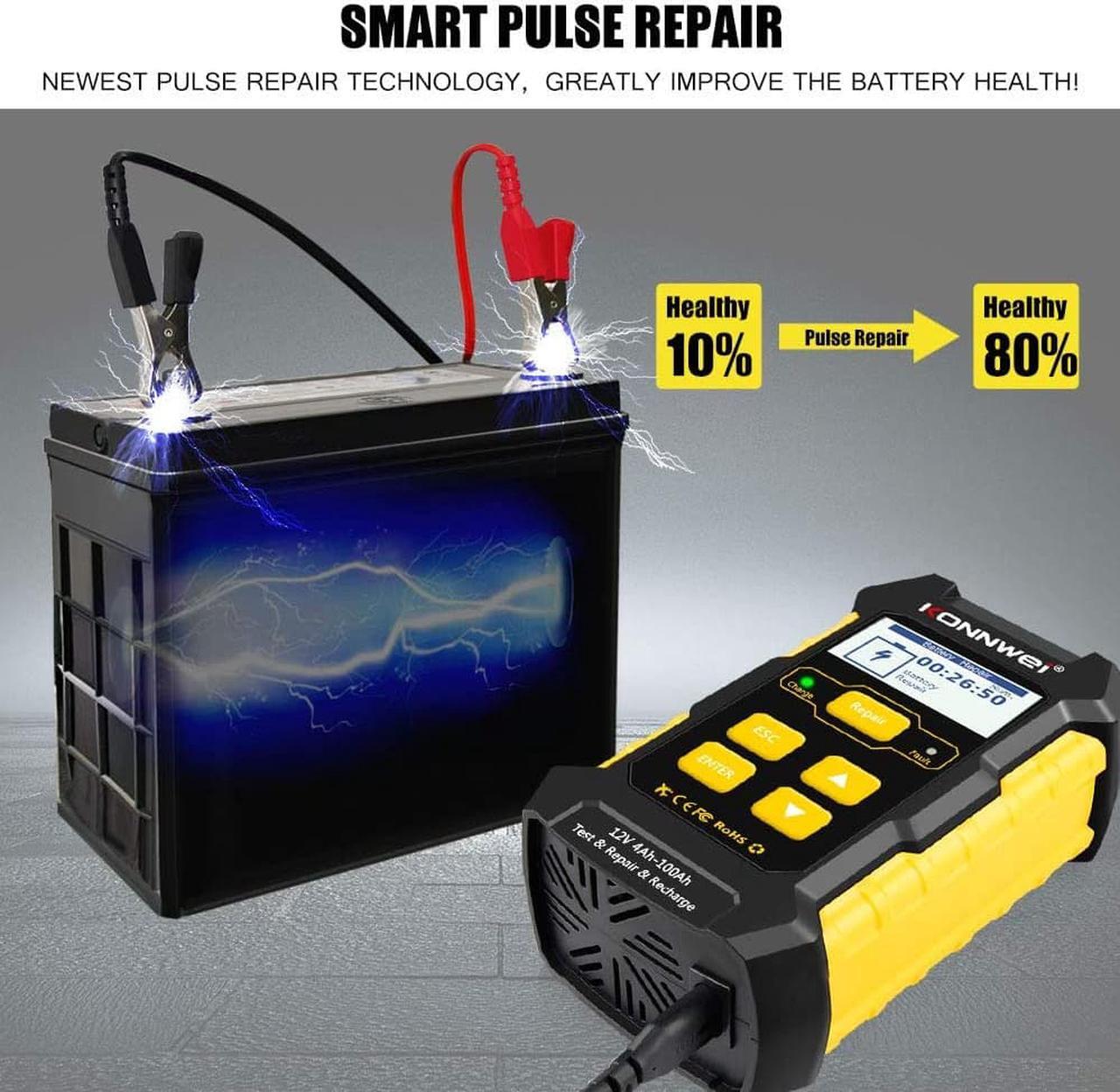 Alt view image 5 of 7 - KONNWEI 3 in 1 KW510 5-Amp Fully Automatic Battery Charger, 12V Car Battery Tester Smart Charger Automotive Pulse Repair Maintainer, Trickle Charger Battery Desulfator w/Temp Compensation