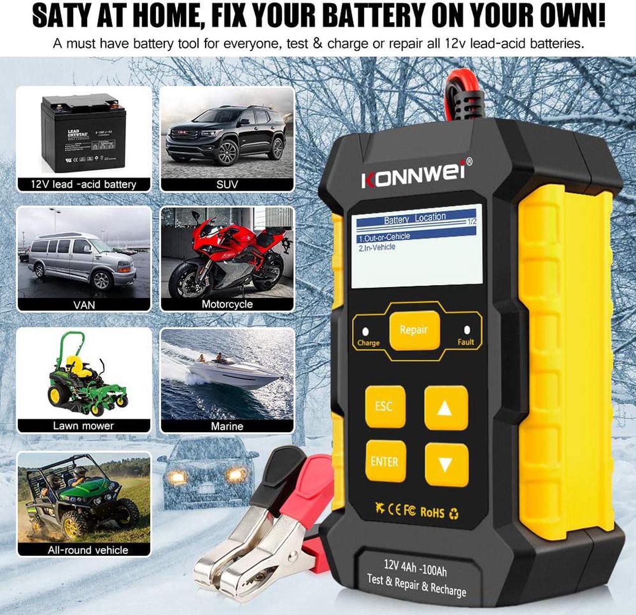 Alt view image 3 of 7 - KONNWEI 3 in 1 KW510 5-Amp Fully Automatic Battery Charger, 12V Car Battery Tester Smart Charger Automotive Pulse Repair Maintainer, Trickle Charger Battery Desulfator w/Temp Compensation