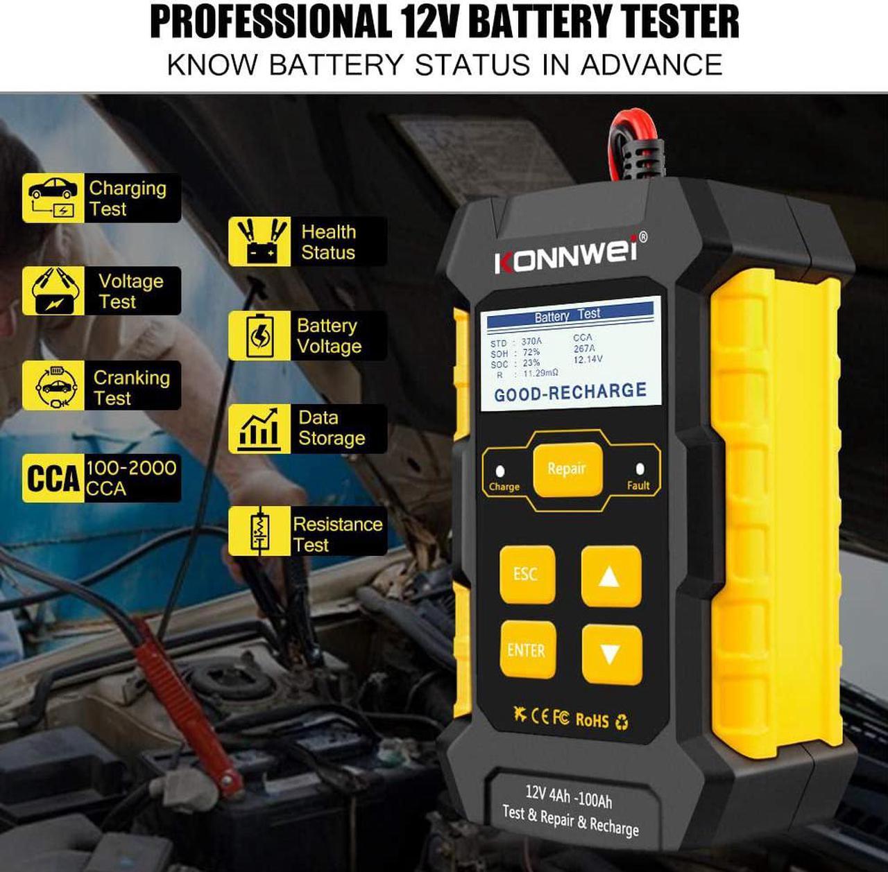 Alt view image 2 of 7 - KONNWEI 3 in 1 KW510 5-Amp Fully Automatic Battery Charger, 12V Car Battery Tester Smart Charger Automotive Pulse Repair Maintainer, Trickle Charger Battery Desulfator w/Temp Compensation