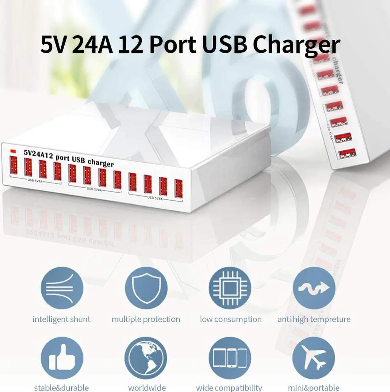 Alt view image 4 of 7 - 5V24A, X6 12 Port USB Charger 5V24A High-Power Quick Charging Intelligent Charger for Mobile Phone/Tablet Us Plug