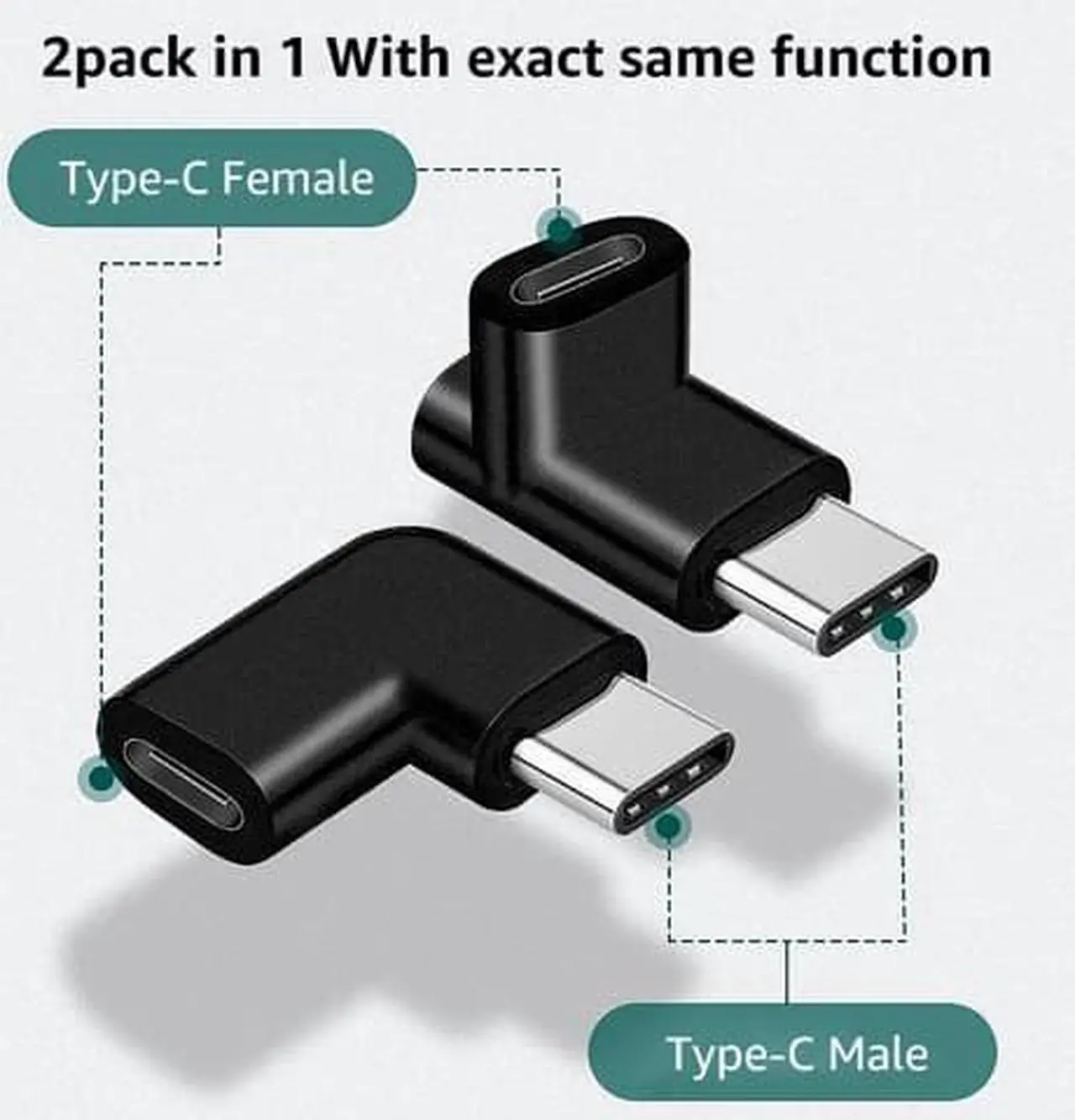 Alt view image 5 of 7 - USB C Adapter 90 Degree Male to Female Type C Adapter Angled Right & Left and Up & Down Extension Connector (2Pack)