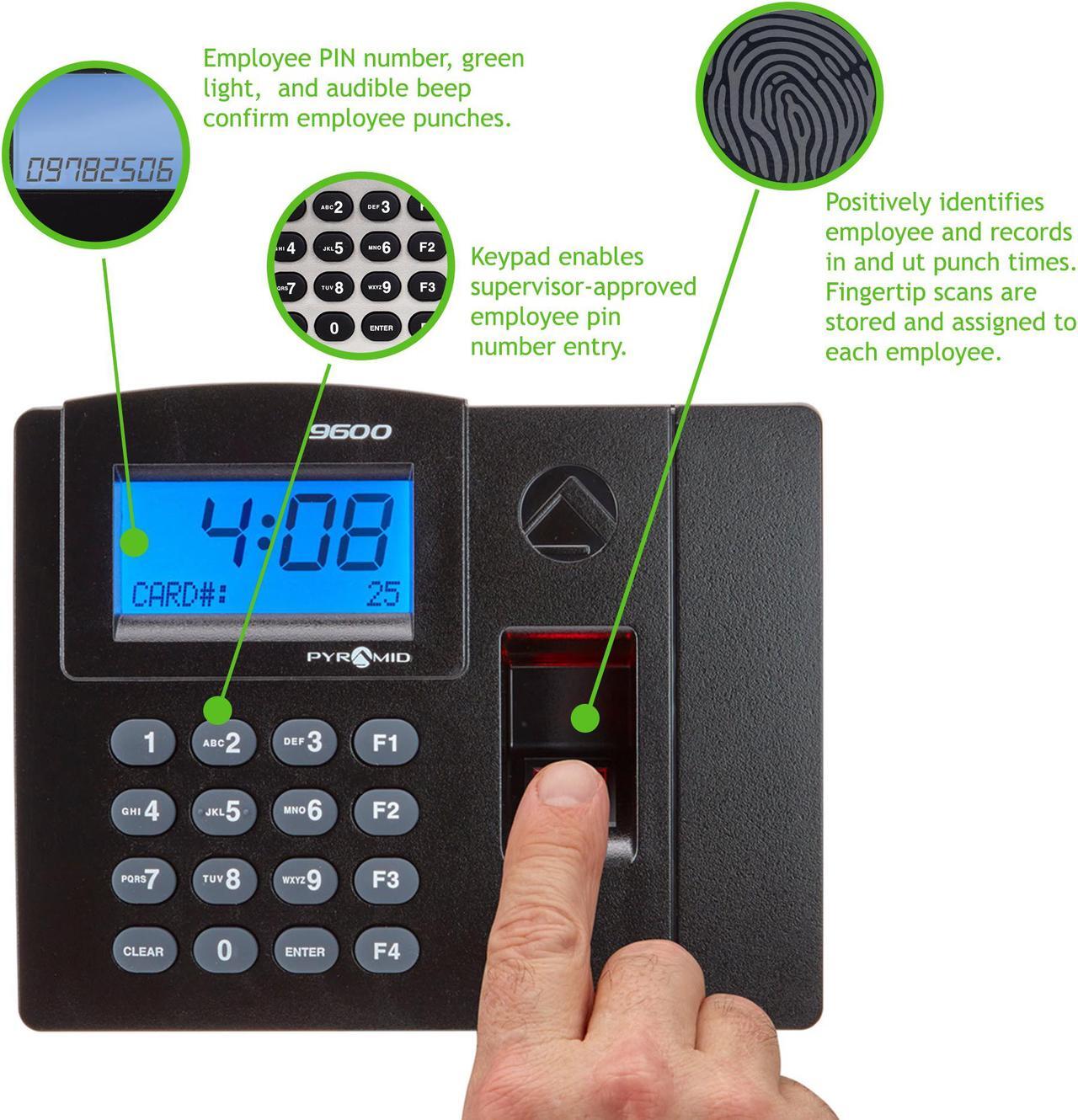 Alt view image 2 of 11 - PYRAMID TTELITEEK Biometric Time Clock System,Digital,