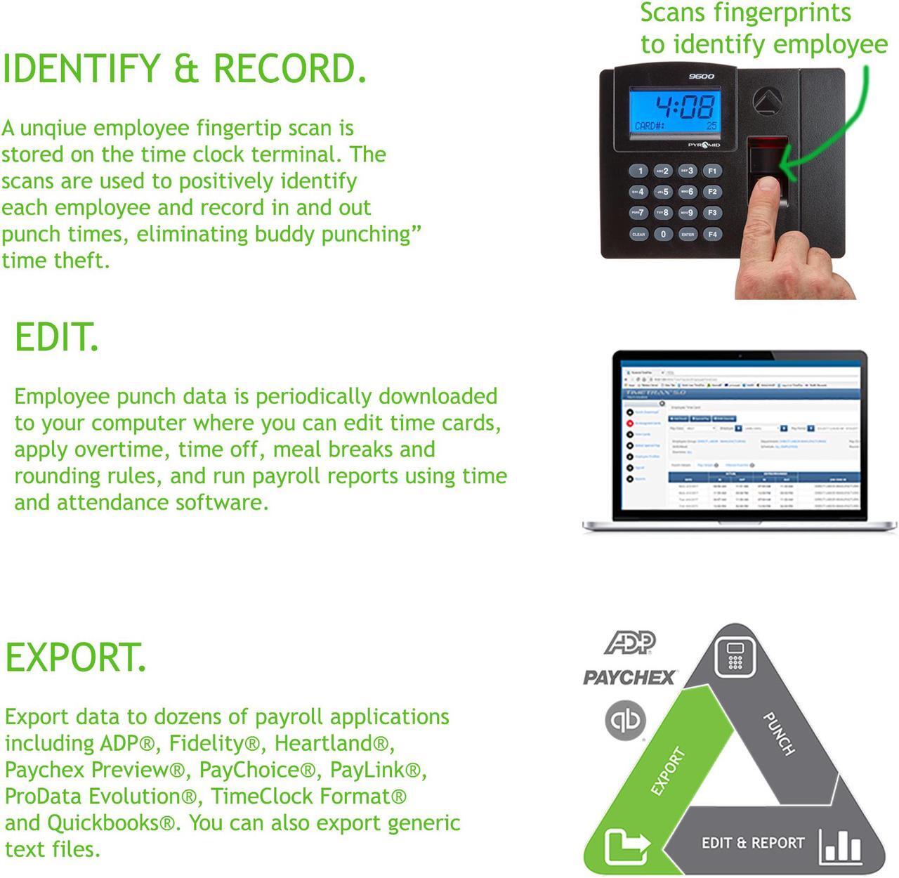 Alt view image 3 of 11 - PYRAMID TTELITEEK Biometric Time Clock System,Digital,