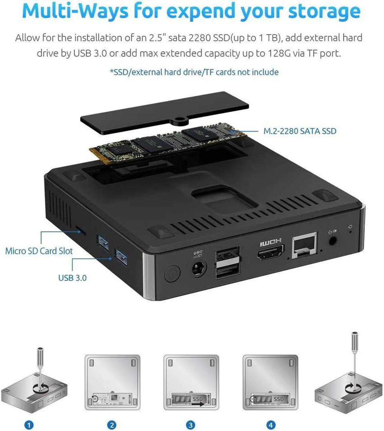 Alt view image 6 of 7 - BMAX B1 Plus Intel Celeron N3350 Mini PC 6GB LPDDR4 64GB eMMC 1.1GHz to 2.4GHz Intel HD Graphics 500 BT4.2 M.2 SATA 2280 Windows 10(64bit)