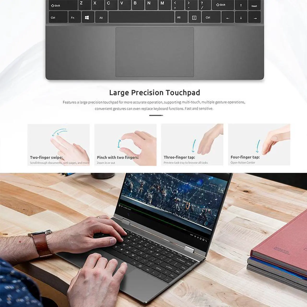 Alt view image 5 of 7 - NEW BMAX MaxBook Y14 Pro 360° 2-in-1 14.1" Notebook HD Display Intel Core M7 8GB 256GB SSD Windows 10 Laptop