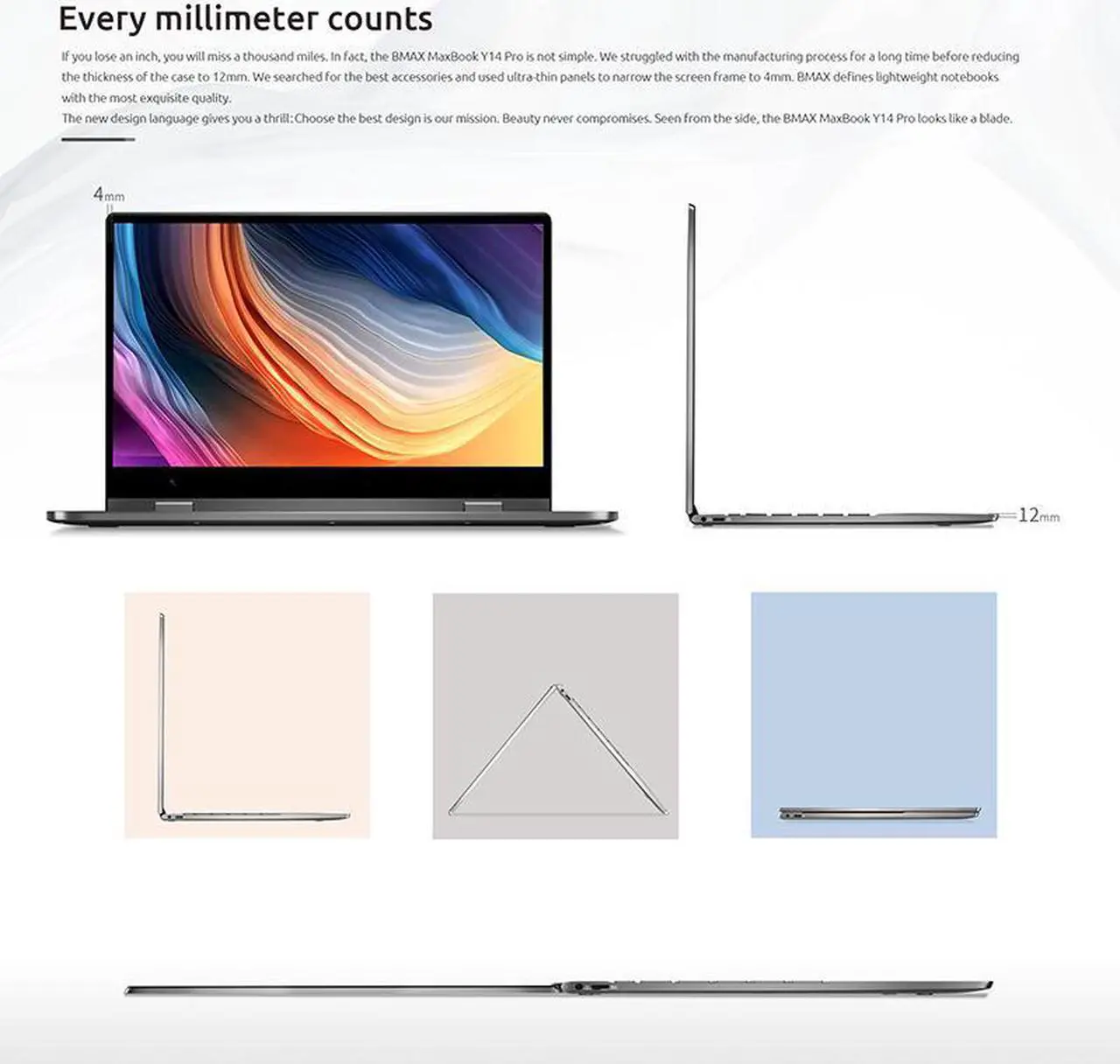 Alt view image 7 of 7 - NEW BMAX MaxBook Y14 Pro 360° 2-in-1 14.1" Notebook HD Display Intel Core M7 8GB 256GB SSD Windows 10 Laptop