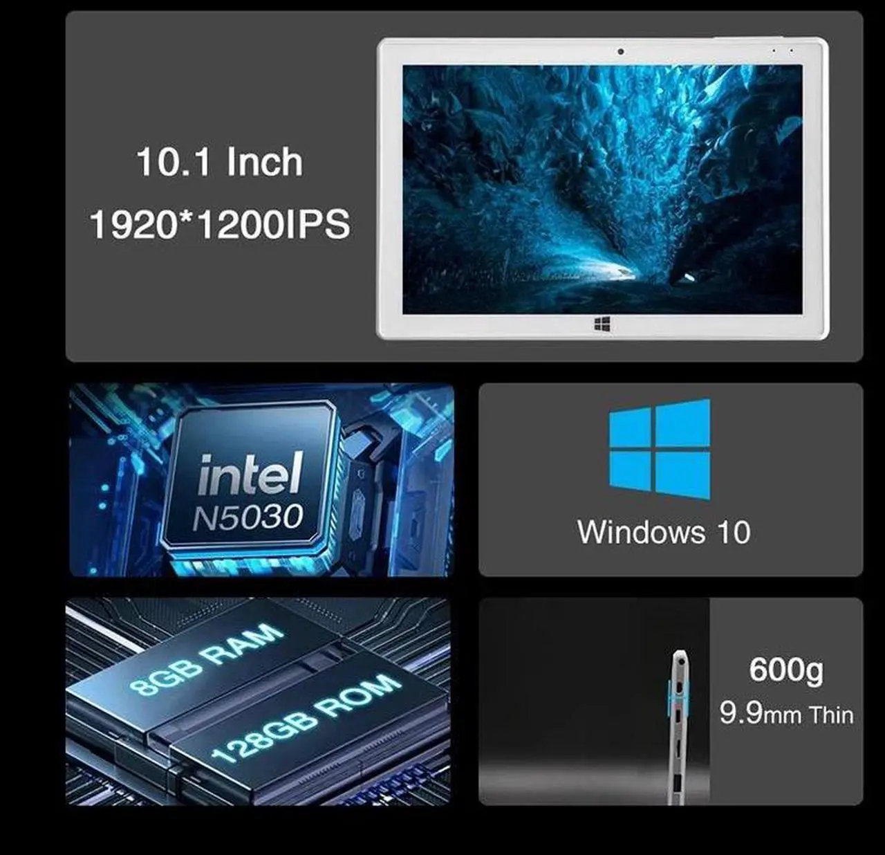 Alt view image 2 of 7 - N-one A1 2 In 1 Tablet PC Windows 10 8GB DDR4+128GB SSD Intel N5030 10.1inch IPS Screen WIFI Mobile Office Tablet PC with Keyboard