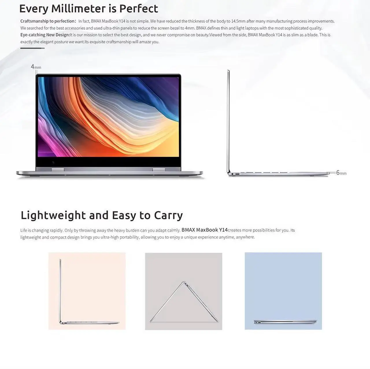 Alt view image 3 of 6 - BMAX Y14 2024 NEW 360° Laptop 14 inch Notebook 16GB RAM LPDDR5 512GB SSD Windows 11 1920*1080 IPS Intel N100 laptops Computer
