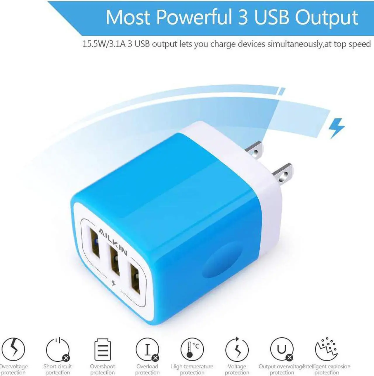 Alt view image 3 of 6 - Wall Charger, USB Charger Adapter, 3.1A/3Pack Muti Port Fast Charging Cube Power Charge Base Block Plug for iPhone 15 14 13 12 11 Pro Max SE X 8 Plus, Samsung Note 20 S22 S21 S20, Kindle Fire USB Plug