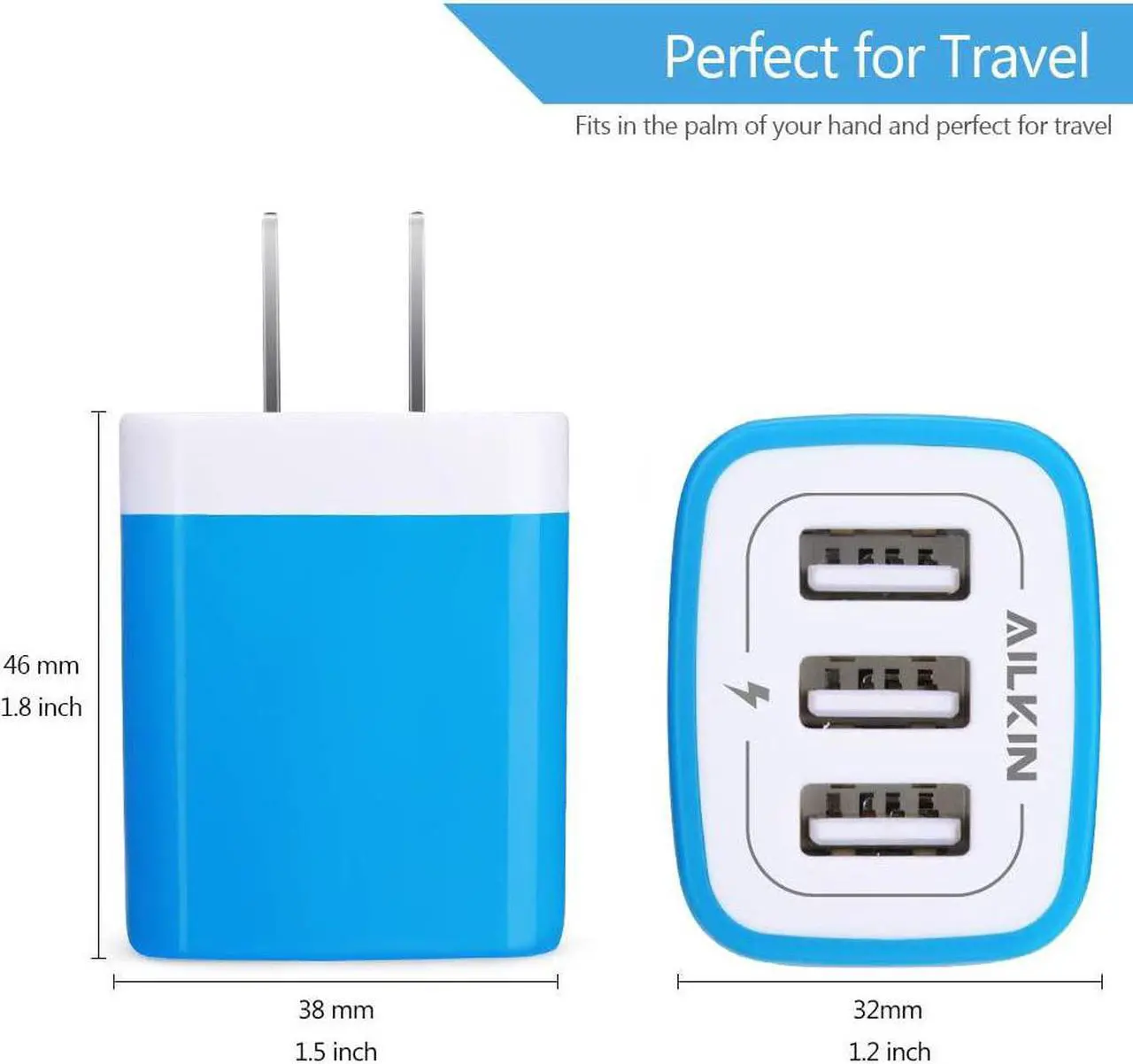 Alt view image 4 of 6 - Wall Charger, USB Charger Adapter, 3.1A/3Pack Muti Port Fast Charging Cube Power Charge Base Block Plug for iPhone 15 14 13 12 11 Pro Max SE X 8 Plus, Samsung Note 20 S22 S21 S20, Kindle Fire USB Plug