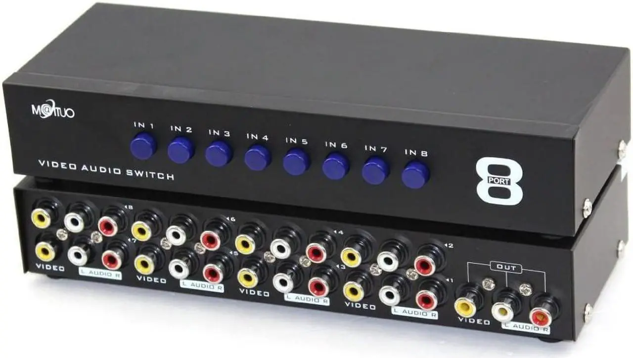 Main image of 8-Way AV Switch RCA Switcher 8 in 1 Out Composite Video L/R Audio Selector Box for DVD STB Game Consoles CV0235