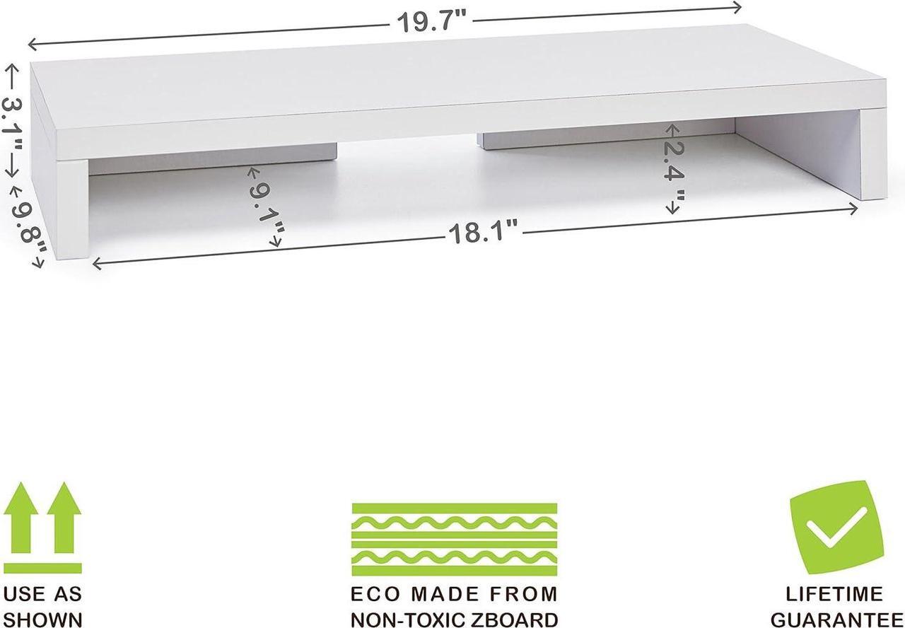 Alt view image 2 of 5 - Way Basics TV PC Desktop Modern Computer Monitor Stand Screen Riser (Tool-Free Assembly and Uniquely Crafted from Sustainable Non Toxic zBoard Paperboard), White