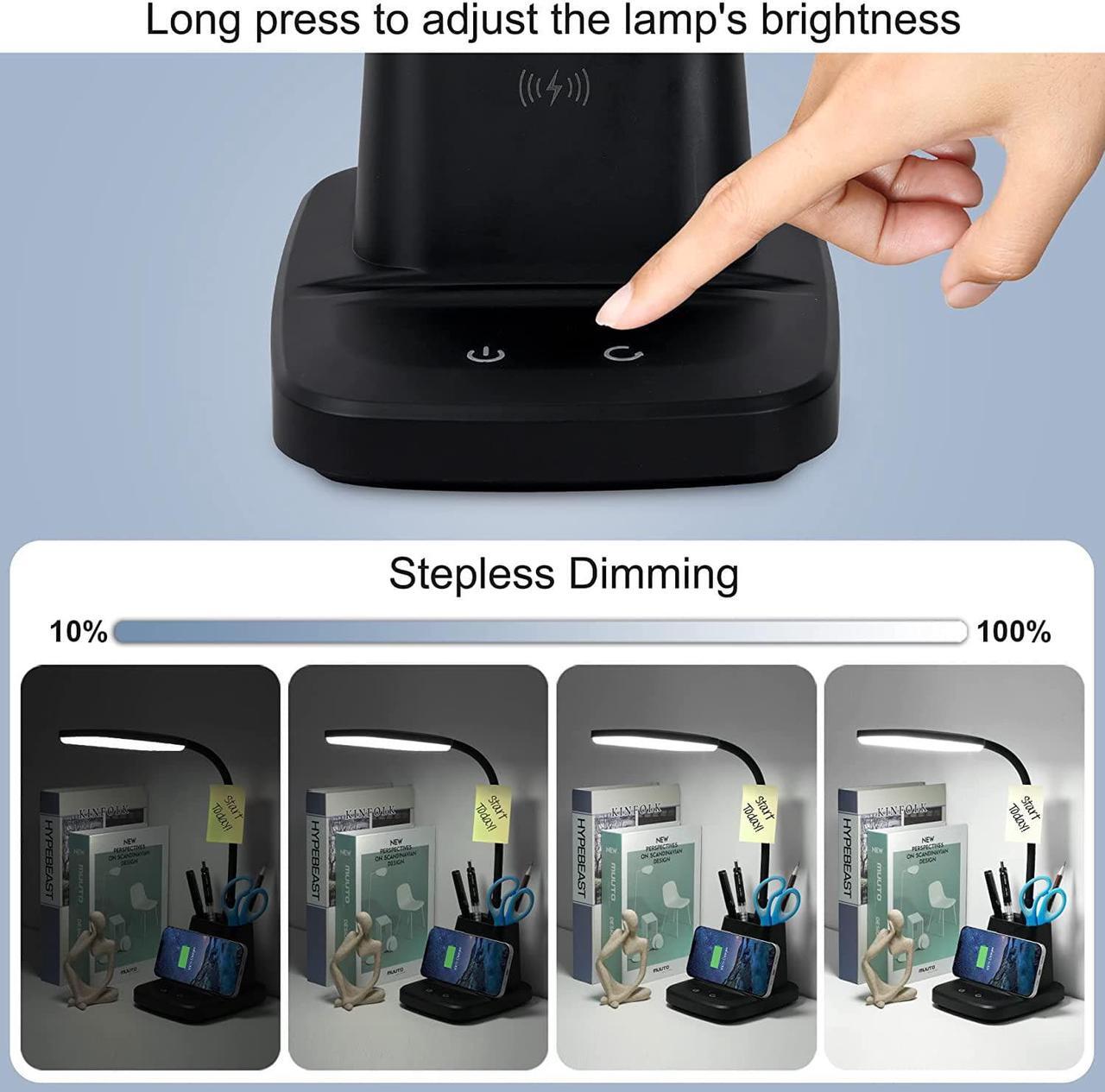 Alt view image 6 of 7 - Sailstar Desk Lamp, LED Desk Lamps for Home Office, Wireless Charger Small Desk Lamp with Pen Holder, 3 Color Modes, Dimmable, CRI 85, 800 LM, Study Lamp for College Dorm Room, Adapter Included, Black
