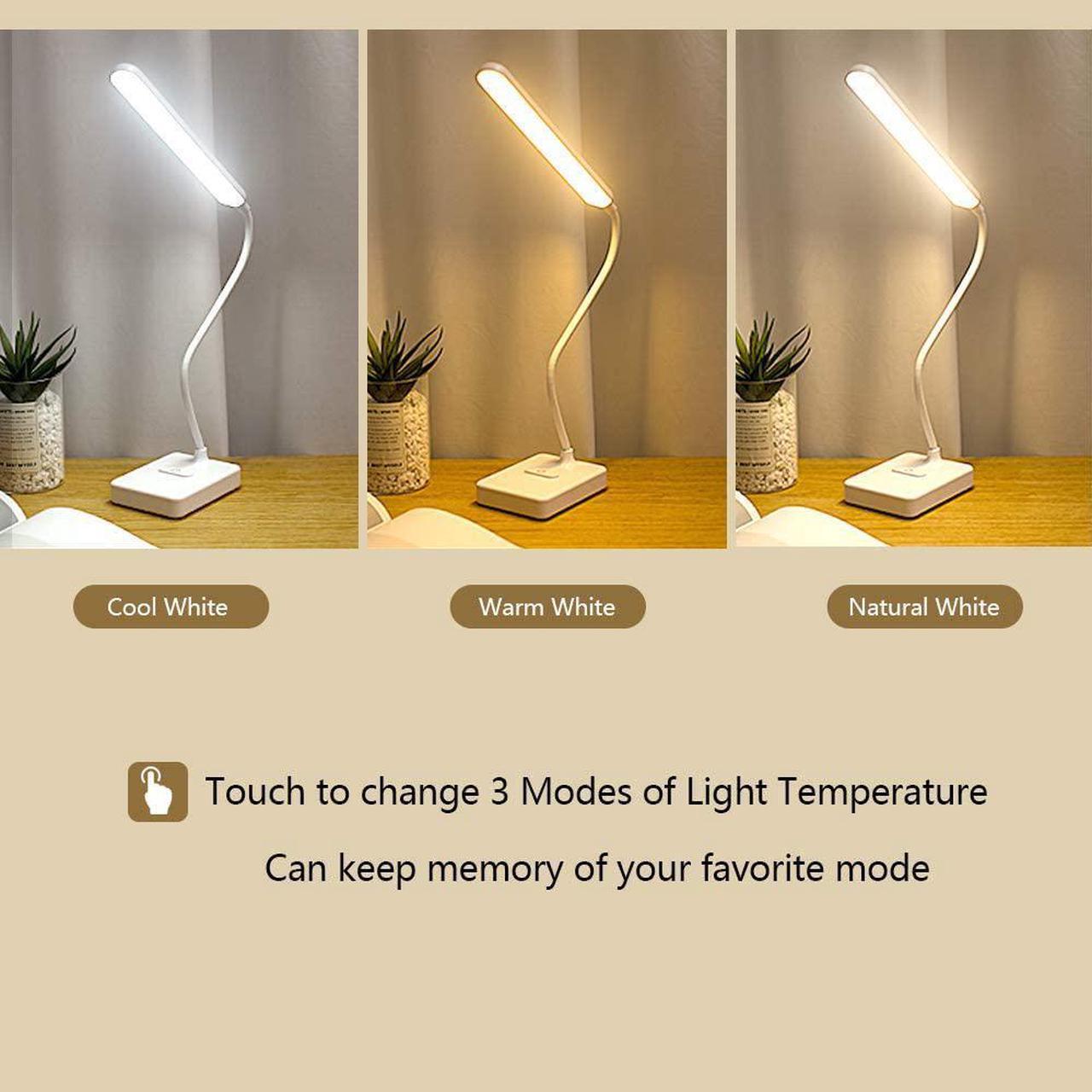 Alt view image 2 of 7 - Cordless Desk Table Lamp Reading Light Rechargeable Battery 2200m,Touch 3 LED Modes,Dimmable,Small,Gooseneck, Highest 17.7",Lamp for Kids Bedroom Bedside