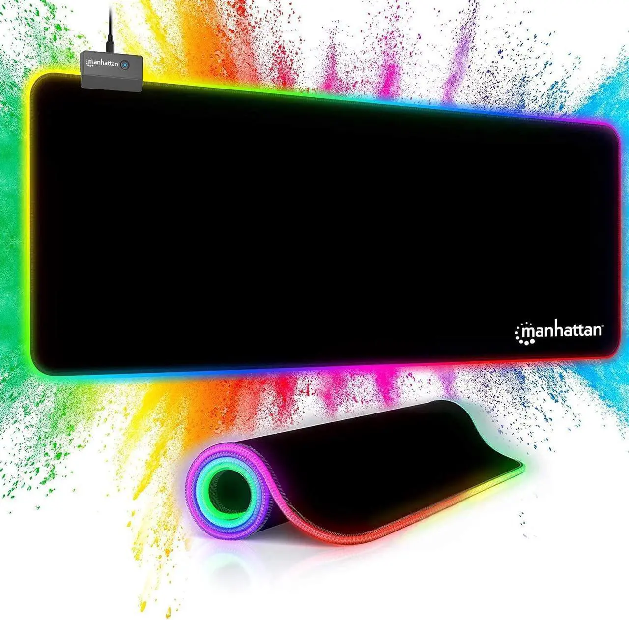 Alt view image 5 of 7 - Manhattan Products XXL RGB LED Gaming Mousepad - Extra Large Gaming Mousepad - XL Mouse Pad with Splash-Resistant Surface Rubber Base - Extended Keyboard Desk Mat - Gamer RGB Mousepad - 32x14