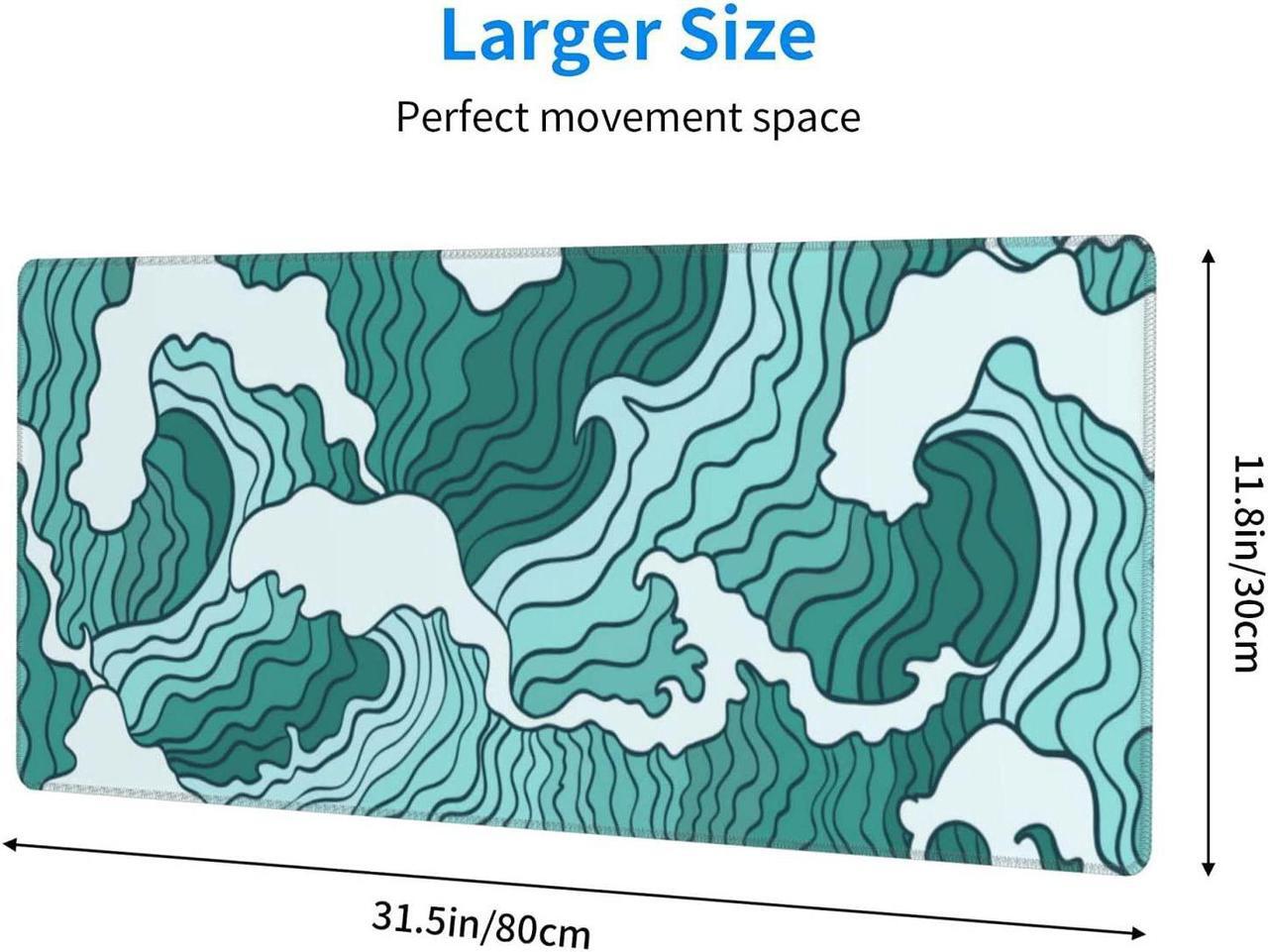 Alt view image 10 of 14 - Japanese Green and White Wave Gaming Mouse Pad XL Non Slip Rubber Base Mousepad Stitched Edges Desk Pad Extended Large Mice Pad 31.5 X 11.8 Inch