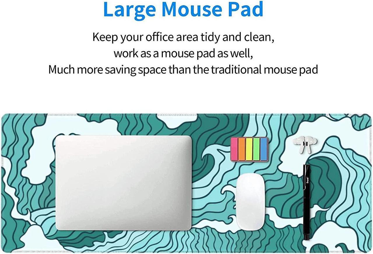 Alt view image 13 of 14 - Japanese Green and White Wave Gaming Mouse Pad XL Non Slip Rubber Base Mousepad Stitched Edges Desk Pad Extended Large Mice Pad 31.5 X 11.8 Inch