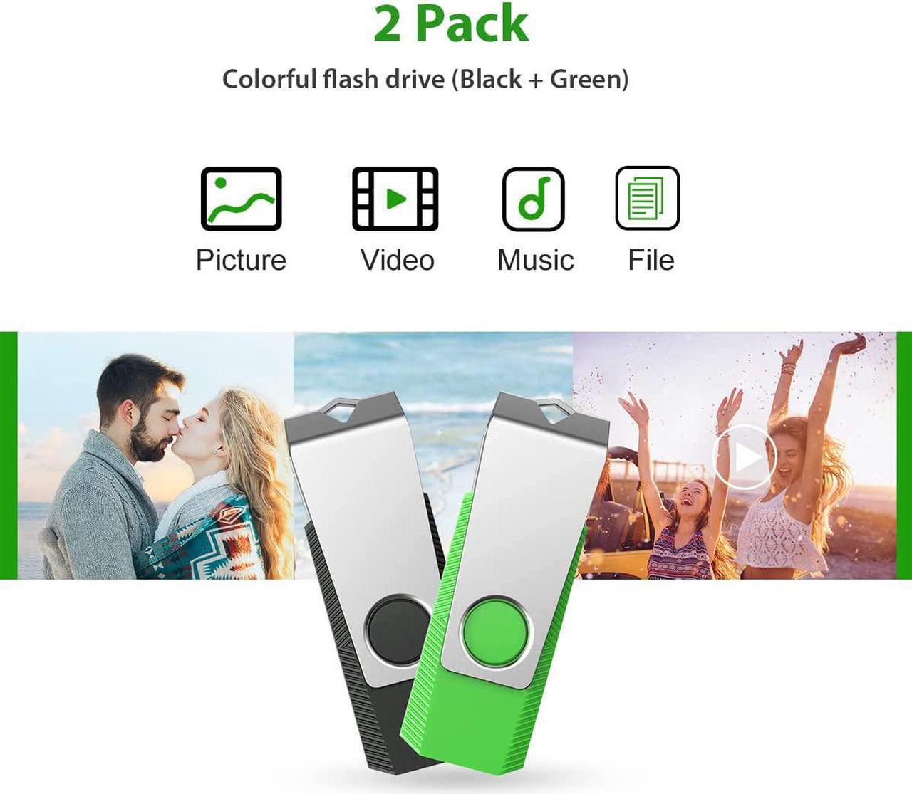 Alt view image 2 of 7 - 64GB Flash Drive 2 Pack 64GB USB Flash Drive Thumb Drive Zip Drive USB 2.0 Memory Stick USB Drive with Keychain (64G 2 Colors: Black Green)