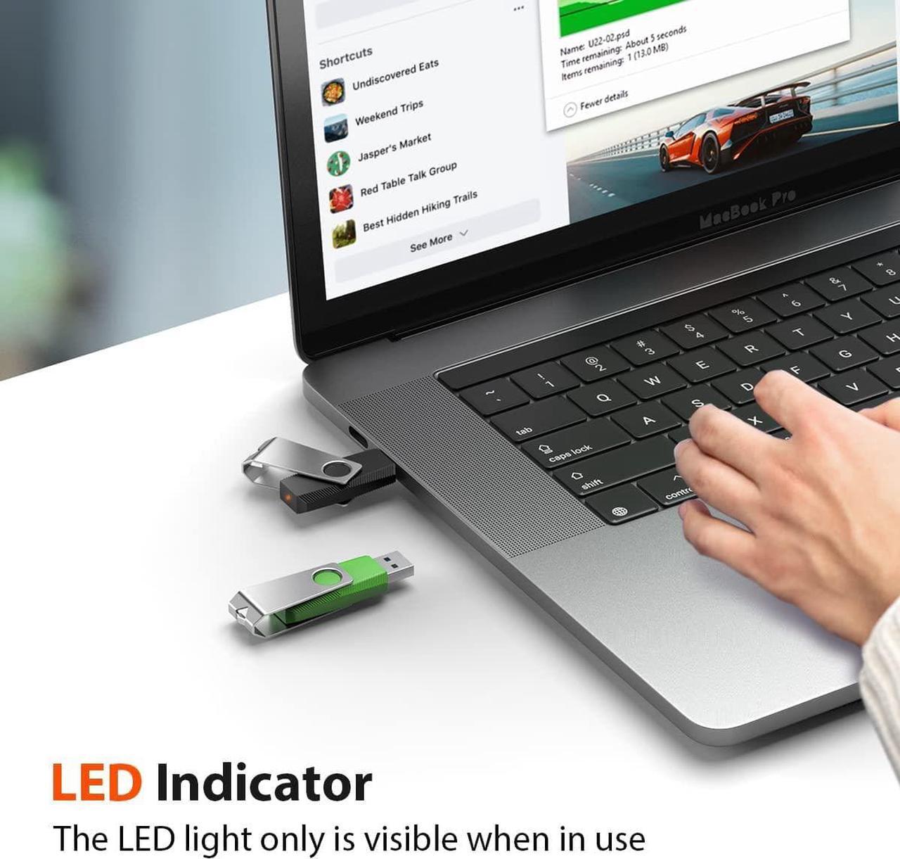 Alt view image 6 of 7 - 64GB Flash Drive 2 Pack 64GB USB Flash Drive Thumb Drive Zip Drive USB 2.0 Memory Stick USB Drive with Keychain (64G 2 Colors: Black Green)