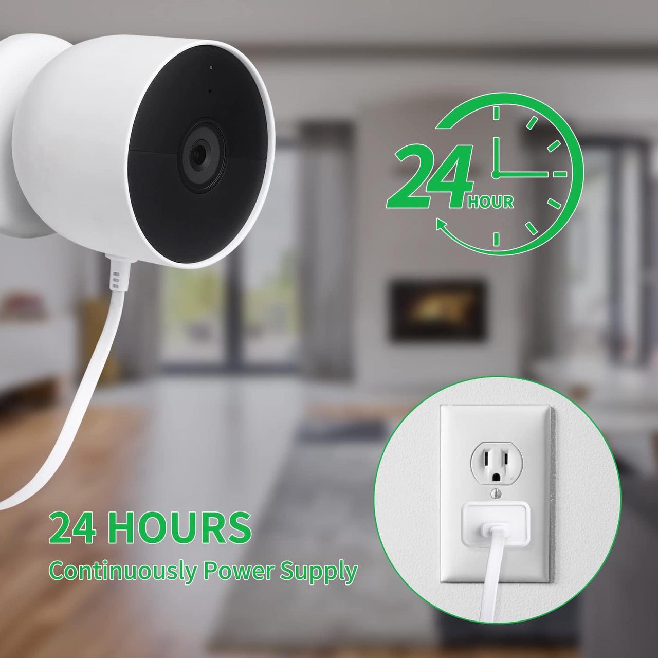 Alt view image 4 of 7 - 2Pack Power Adapter Compatible with Google Nest Cam Outdoor or Indoor, Battery, with 16.4Ft/5m Weatherproof Charging Cable Continuously Power Your Nest Cam (Battery) - White