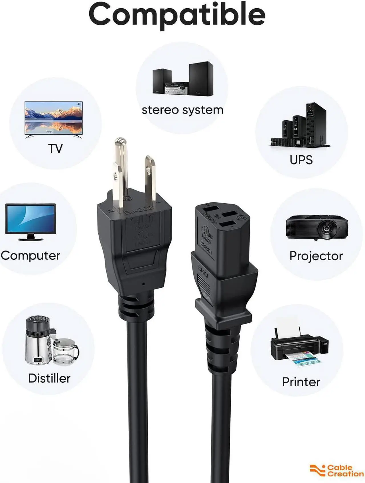 Alt view image 3 of 7 - CableCreation [2-Pack] 1 Feet 18 AWG Universal Power Cord for NEMA 5-15P to IEC320C13 Cable, 0.3M / Black