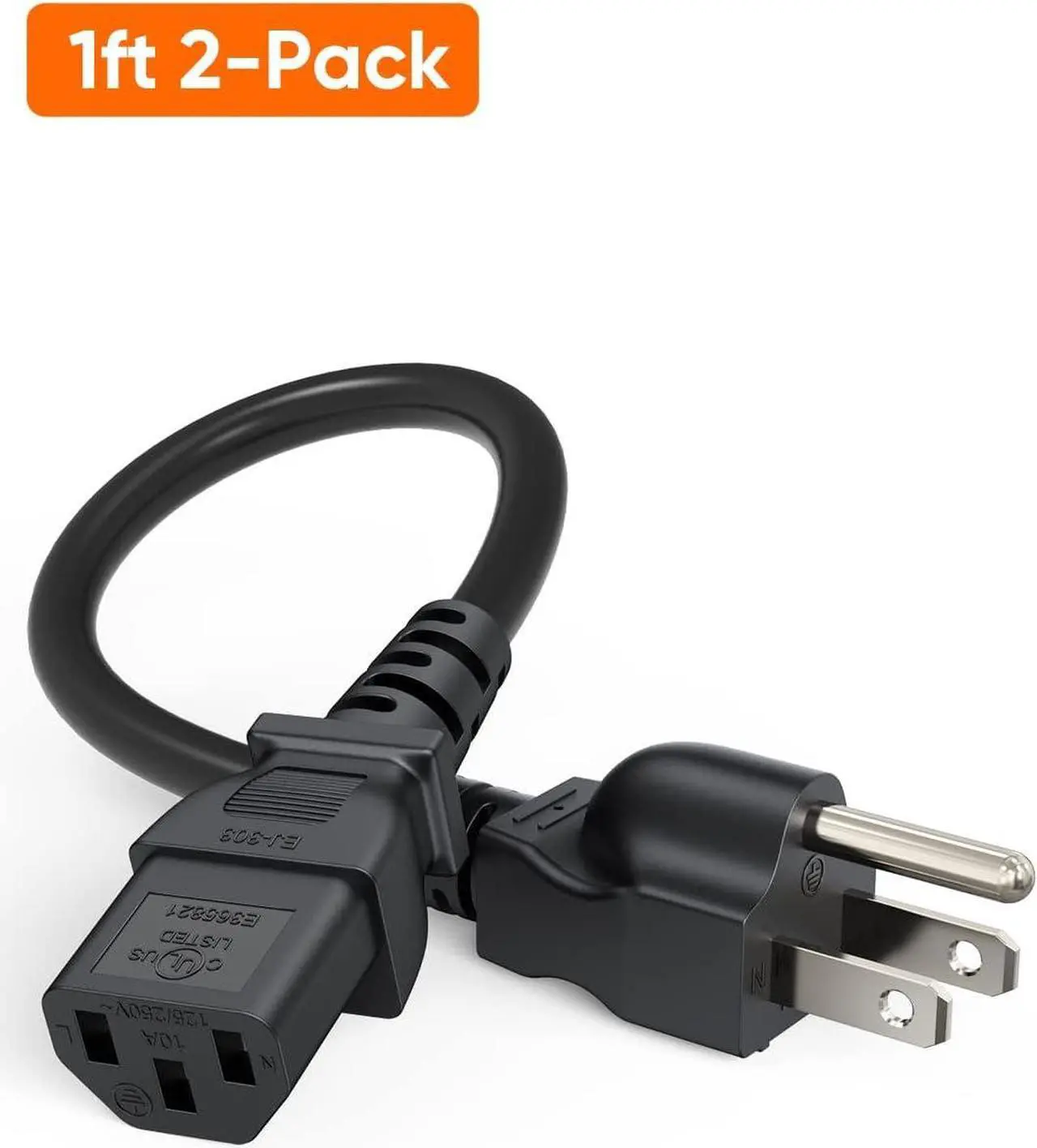 Alt view image 6 of 7 - CableCreation [2-Pack] 1 Feet 18 AWG Universal Power Cord for NEMA 5-15P to IEC320C13 Cable, 0.3M / Black