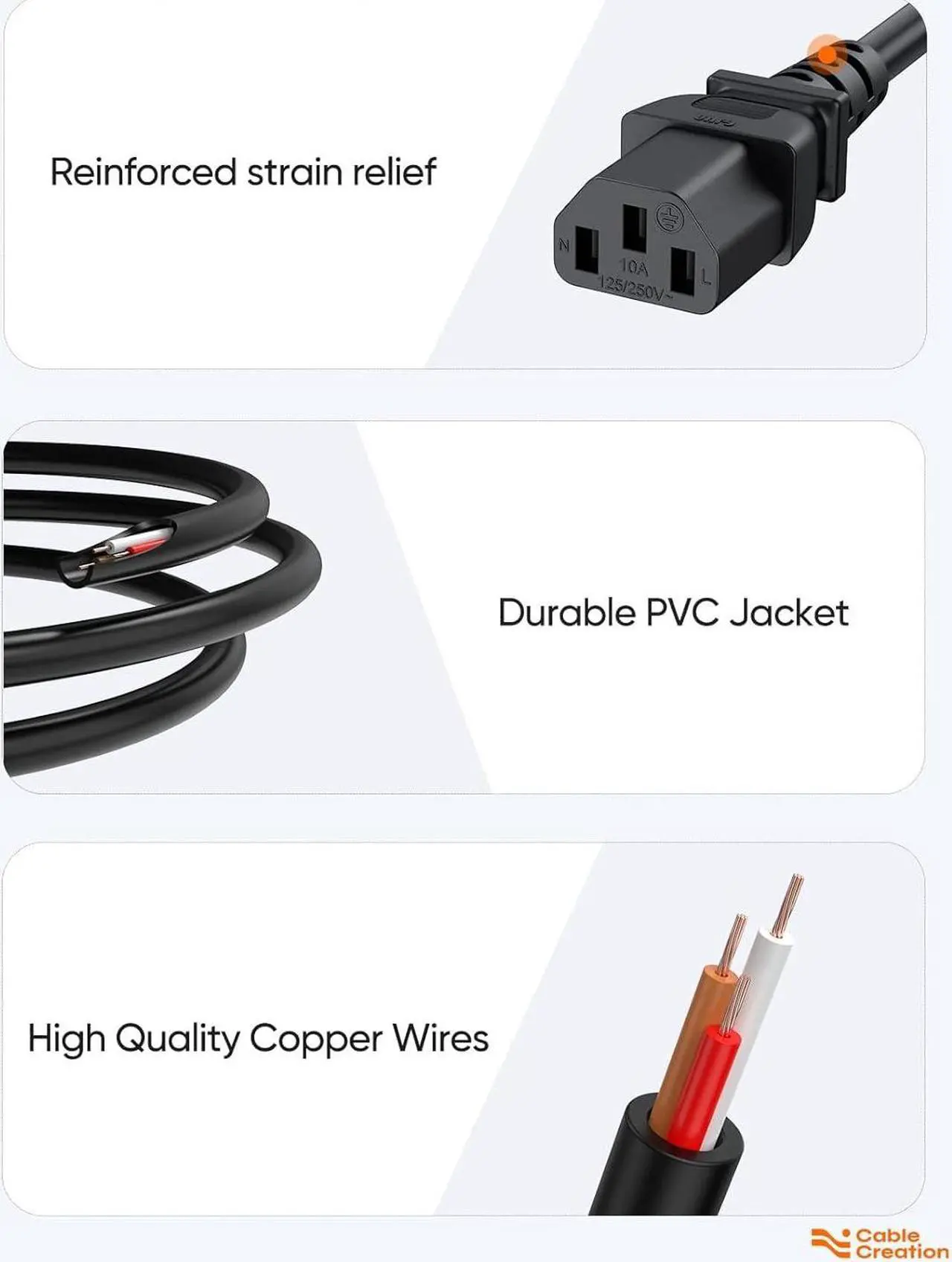 Alt view image 7 of 7 - CableCreation [2-Pack] 1 Feet 18 AWG Universal Power Cord for NEMA 5-15P to IEC320C13 Cable, 0.3M / Black