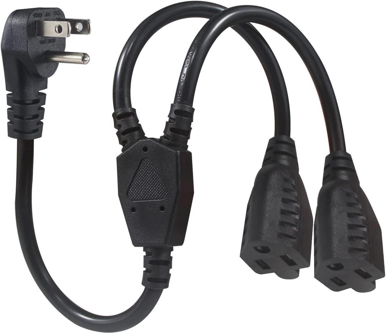 Main image of Power Cord Extension Y Splitter - 1 to 2 Way Outlet Adapter NEMA 5-15P 90-Degree Flat Plug to 2 X NEMA 5-15R with SJT 16AWG 3-Prong Cable Wire Extender Space Saver for Kitchen Home Office