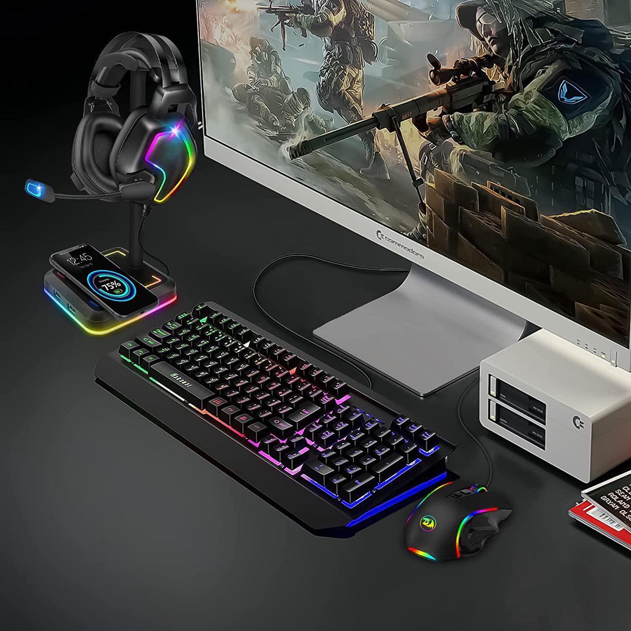Alt view image 2 of 6 - Headphone Stand with Wireless Charger Gaming Headset Holder with 10W/7.5W QI Charging Pad & 2 USB Charger Ports for Desktop PC Game Accessories