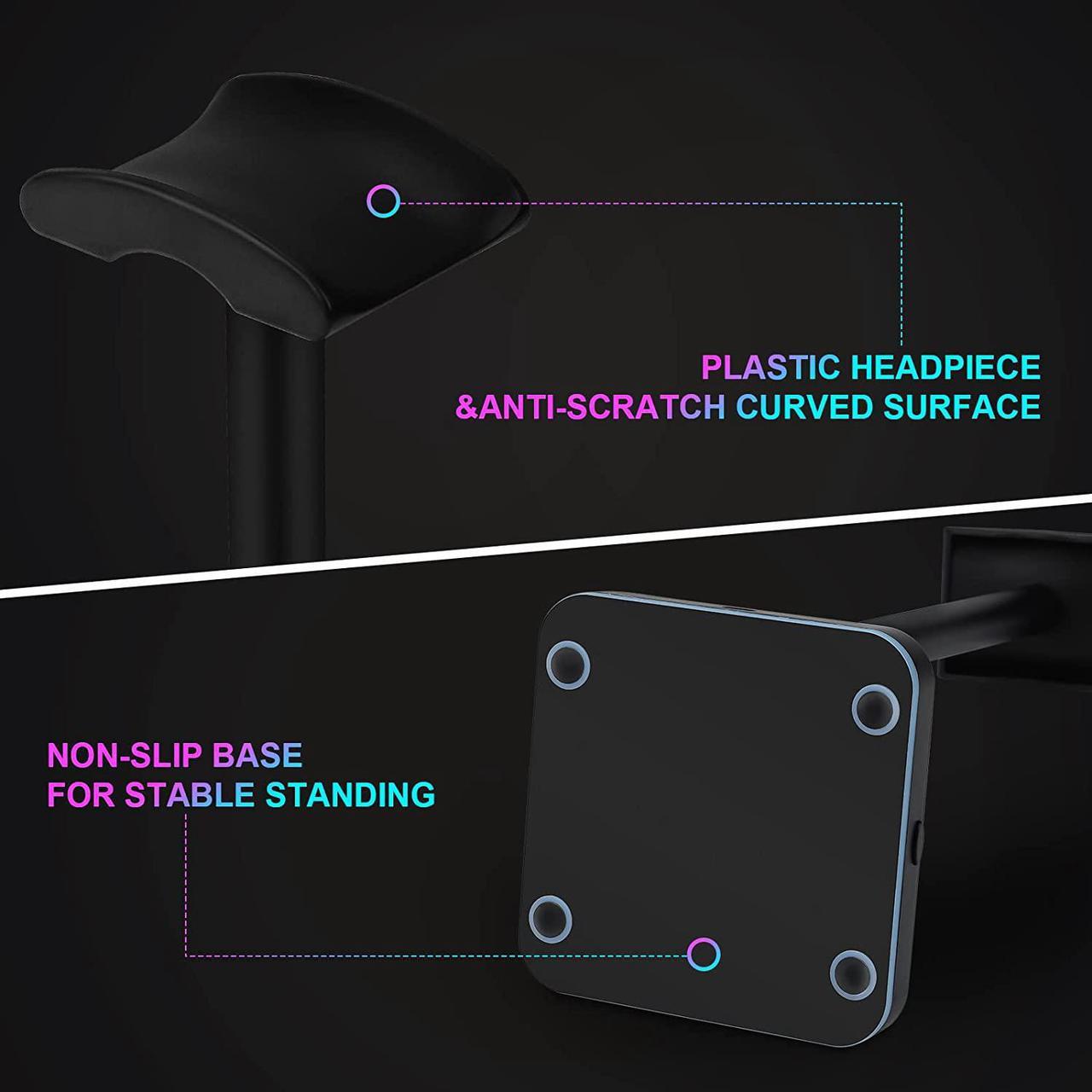 Alt view image 4 of 6 - Headphone Stand with Wireless Charger Gaming Headset Holder with 10W/7.5W QI Charging Pad & 2 USB Charger Ports for Desktop PC Game Accessories