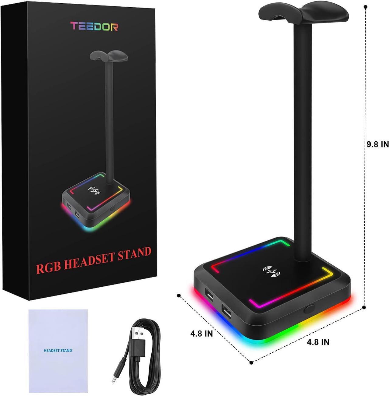 Alt view image 6 of 6 - Headphone Stand with Wireless Charger Gaming Headset Holder with 10W/7.5W QI Charging Pad & 2 USB Charger Ports for Desktop PC Game Accessories