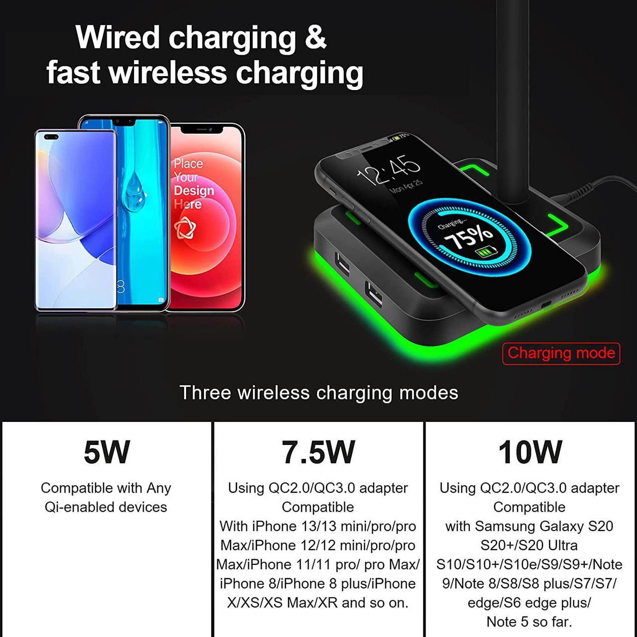Alt view image 5 of 6 - Headphone Stand with Wireless Charger Gaming Headset Holder with 10W/7.5W QI Charging Pad & 2 USB Charger Ports for Desktop PC Game Accessories