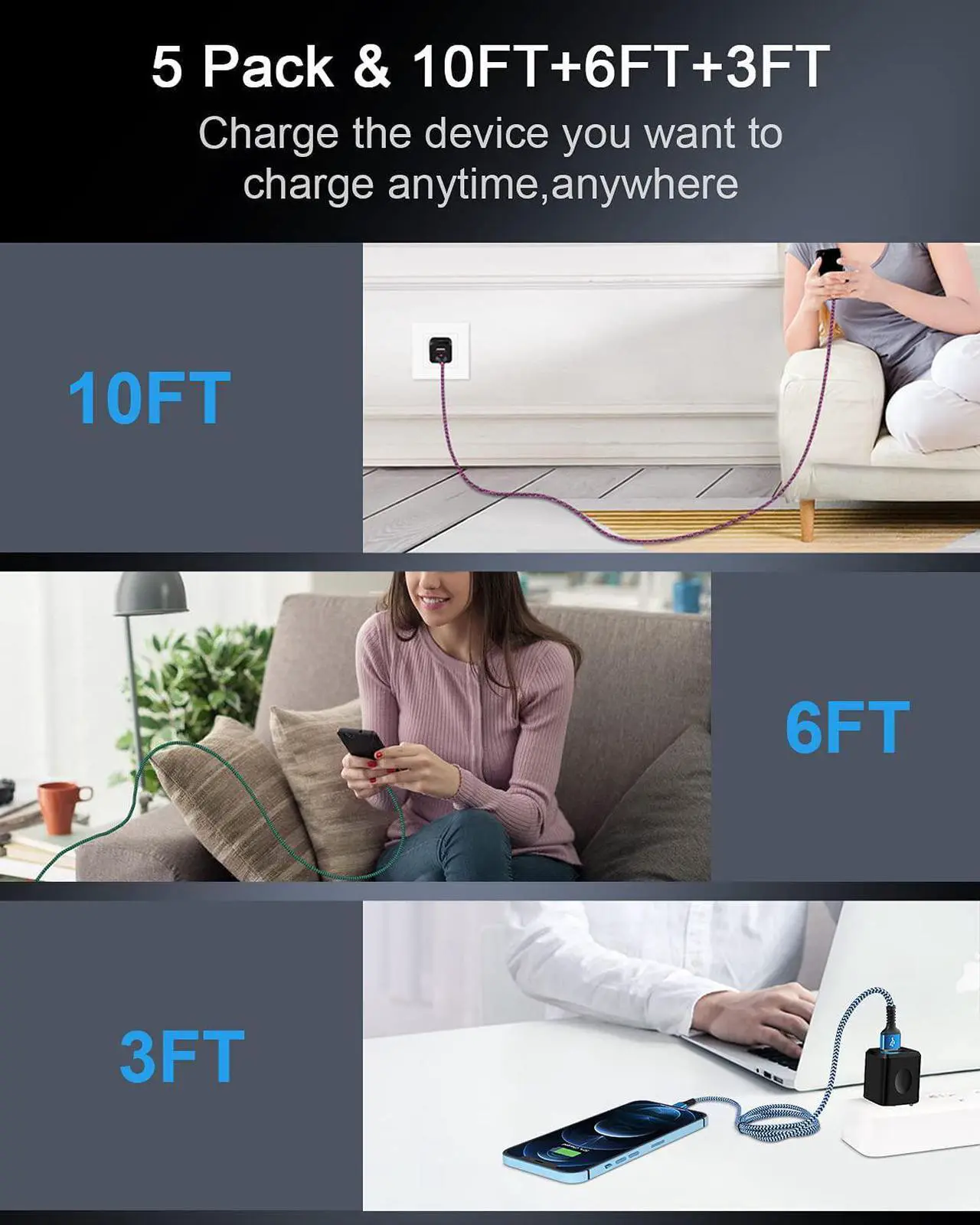Alt view image 6 of 7 - iPhone 16 15 Charger Fast Charging 30W USBC Charger Block with 6&10FT Long USB C Charging Cable Cord Compatible with iPhone 16/16 Pro Max/16E/15/15 Pro Max/iPad Pro  Galaxy S24 Ultra