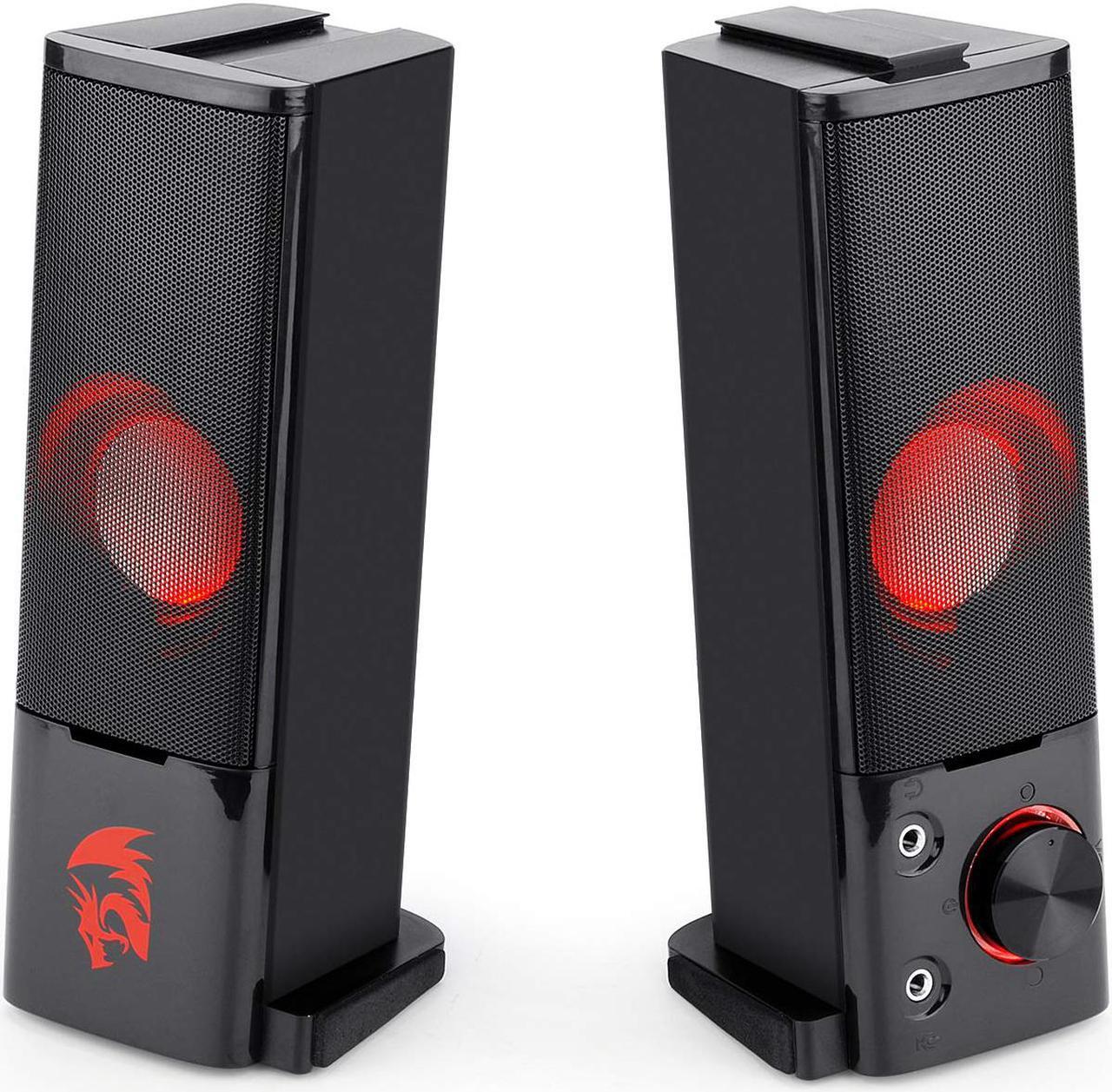 Alt view image 4 of 7 - Redragon GS550 Orpheus PC Gaming Speakers, 2.0 Channel Stereo Desktop Computer Sound Bar with Compact Maneuverable Size, Headphone Jack, Quality Bass and Decent Red Backlit, USB Powered w/ 3.5mm Cable
