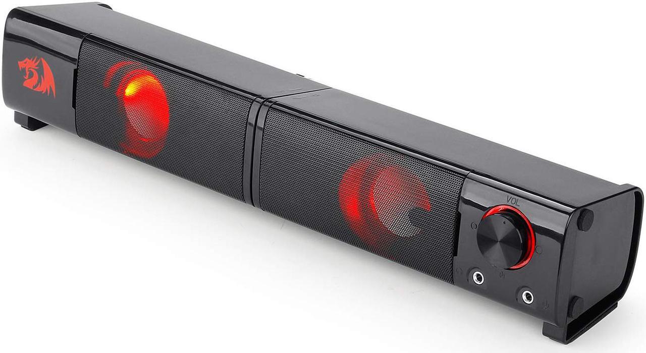 Alt view image 3 of 7 - Redragon GS550 Orpheus PC Gaming Speakers, 2.0 Channel Stereo Desktop Computer Sound Bar with Compact Maneuverable Size, Headphone Jack, Quality Bass and Decent Red Backlit, USB Powered w/ 3.5mm Cable