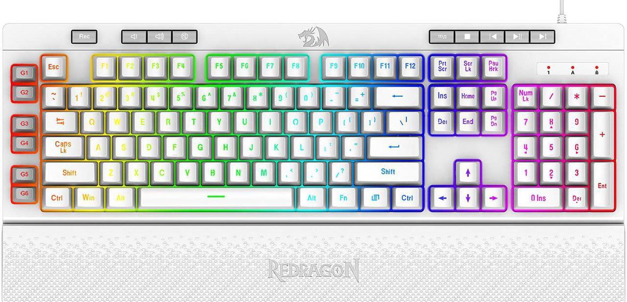 Main image of Redragon K512 Shiva RGB Backlit Membrane Gaming Keyboard with Multimedia Keys, Linear Mechanical-Feel Switch, 6 Extra On-Board Macro Keys, Dedicated Media Control, Detachable Wrist Rest, White