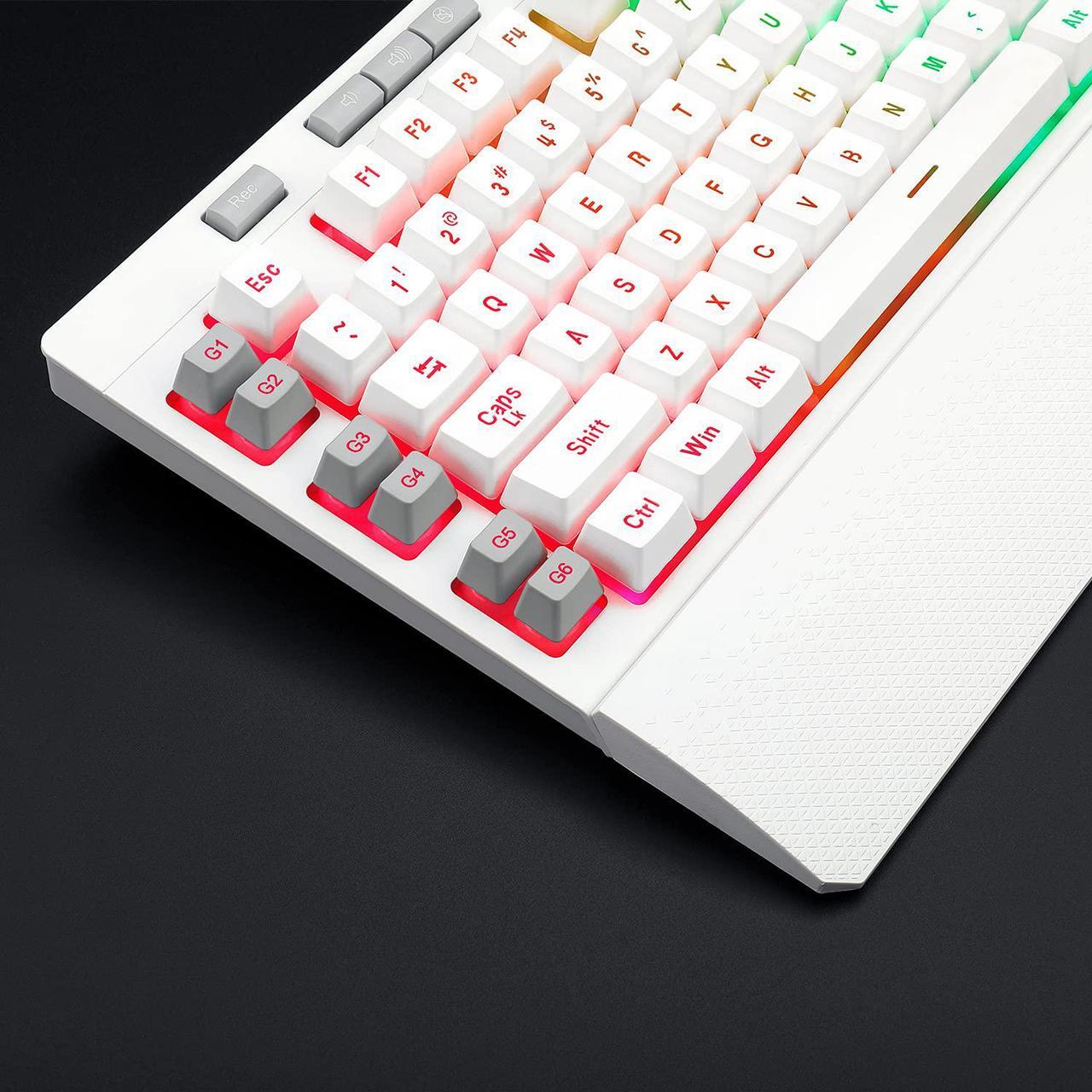 Alt view image 3 of 7 - Redragon K512 Shiva RGB Backlit Membrane Gaming Keyboard with Multimedia Keys, Linear Mechanical-Feel Switch, 6 Extra On-Board Macro Keys, Dedicated Media Control, Detachable Wrist Rest, White