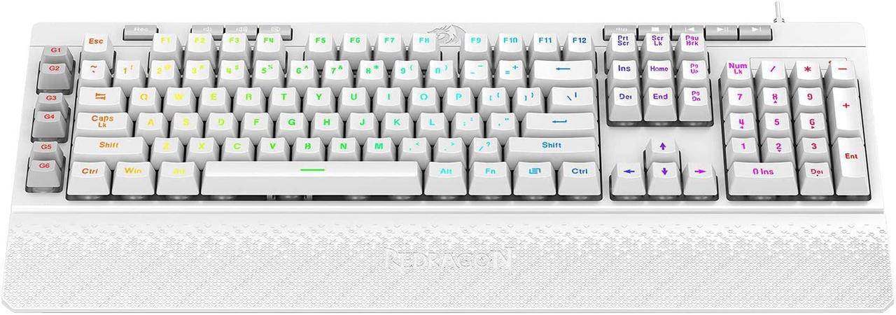 Alt view image 2 of 7 - Redragon K512 Shiva RGB Backlit Membrane Gaming Keyboard with Multimedia Keys, Linear Mechanical-Feel Switch, 6 Extra On-Board Macro Keys, Dedicated Media Control, Detachable Wrist Rest, White