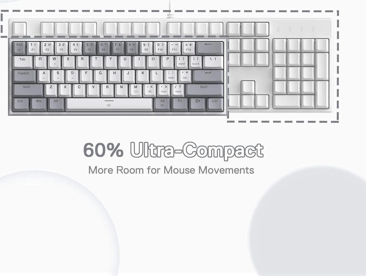Alt view image 5 of 7 - Redragon K617 Fizz 60% Wired RGB Gaming Keyboard, 61 Keys Compact Mechanical Keyboard w/White and Grey Color Keycaps, Linear Red Switch, Pro Driver/Software Supported