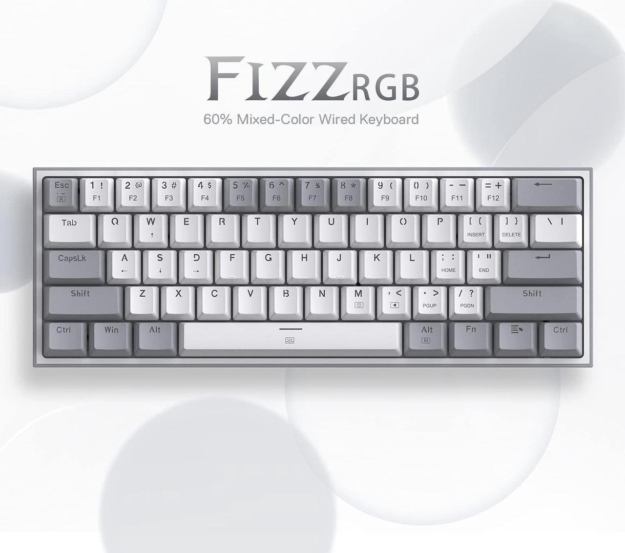Alt view image 3 of 7 - Redragon K617 Fizz 60% Wired RGB Gaming Keyboard, 61 Keys Compact Mechanical Keyboard w/White and Grey Color Keycaps, Linear Red Switch, Pro Driver/Software Supported
