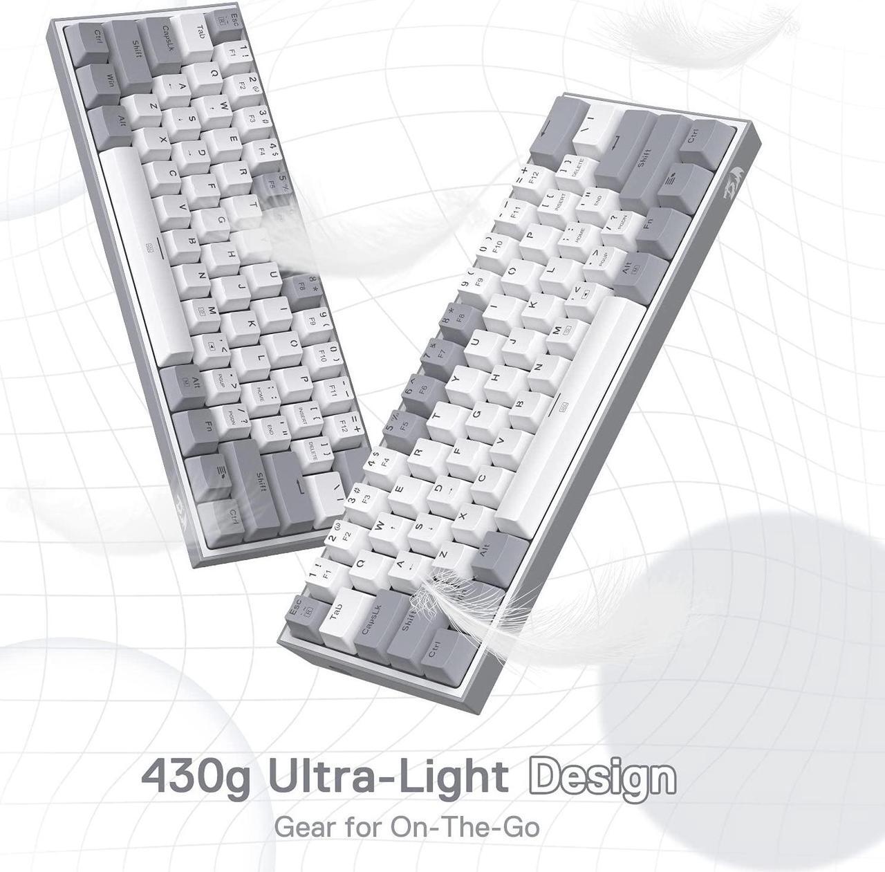 Alt view image 4 of 7 - Redragon K617 Fizz 60% Wired RGB Gaming Keyboard, 61 Keys Compact Mechanical Keyboard w/White and Grey Color Keycaps, Linear Red Switch, Pro Driver/Software Supported