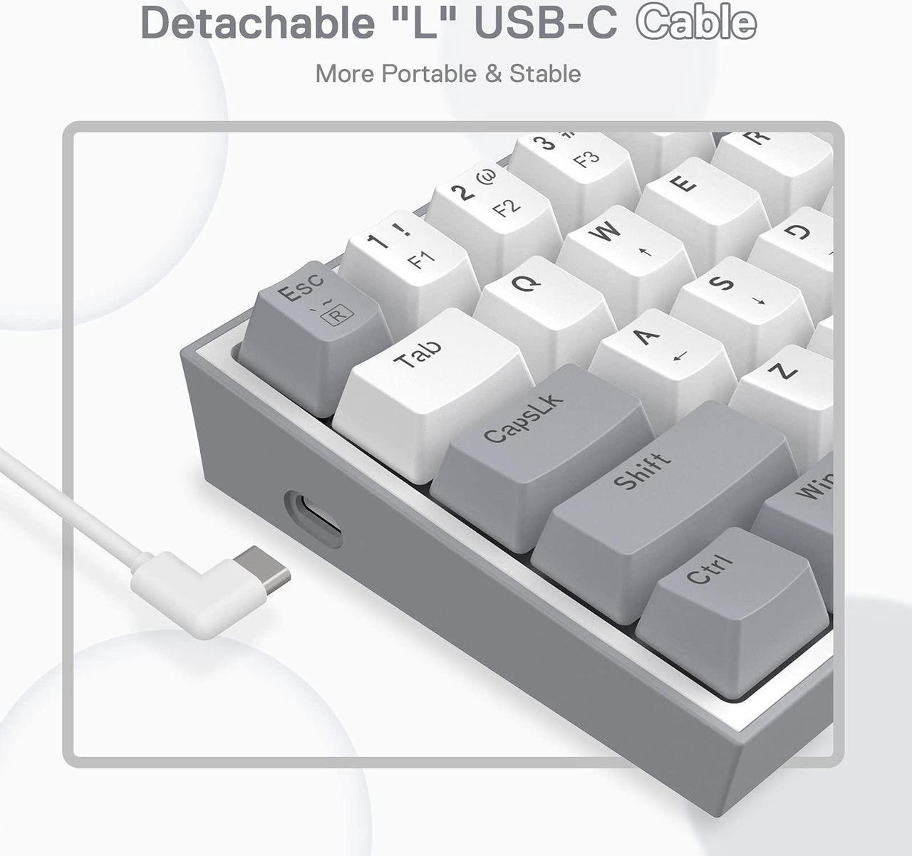 Alt view image 8 of 7 - Redragon K617 Fizz 60% Wired RGB Gaming Keyboard, 61 Keys Compact Mechanical Keyboard w/White and Grey Color Keycaps, Linear Red Switch, Pro Driver/Software Supported